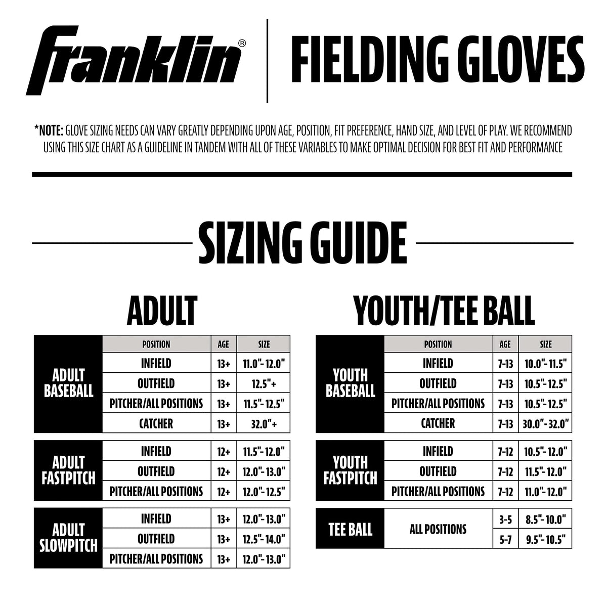 Franklin Sports Fieldmaster Glove, Men's/Women's, Right Hand, 10.5 in