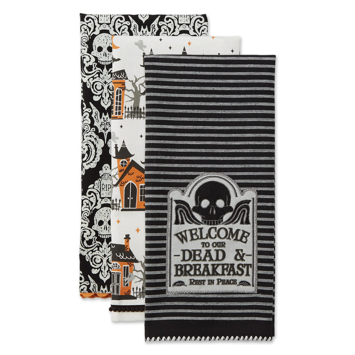 DII Halloween Hand Towel Set, 18x28, Skull/Haunted House, 3 Count