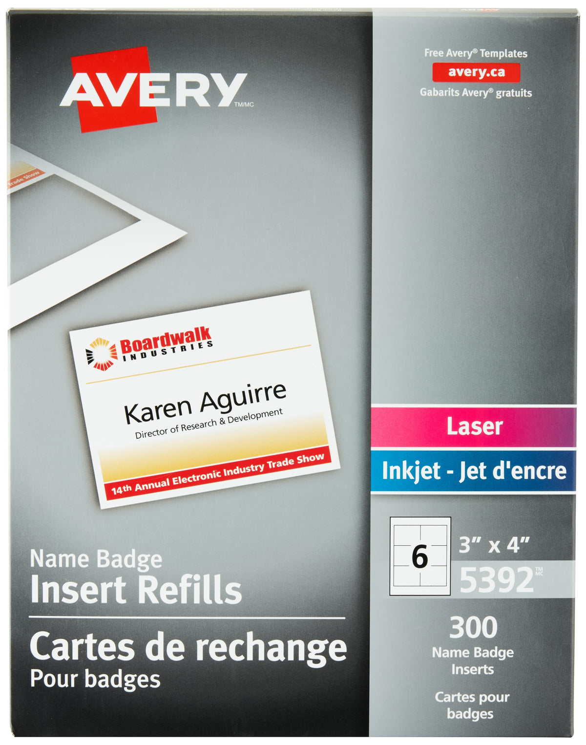 Avery Name Badge Inserts, 3" x 4", 300 Count, White (5392)