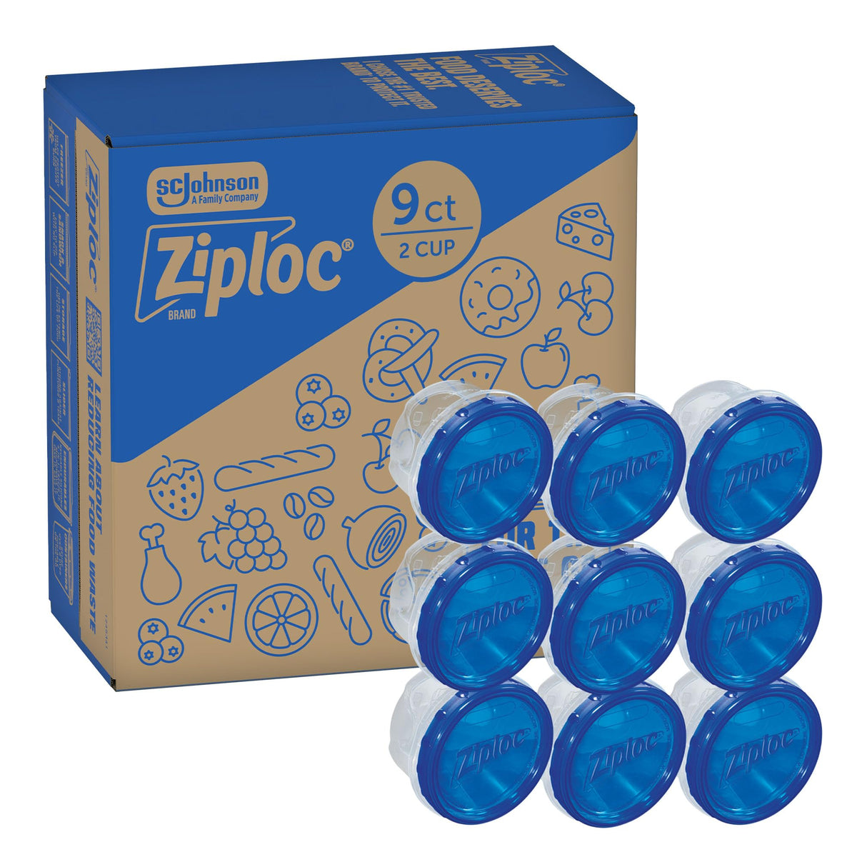 Ziploc Twist N Loc Reusable Containers, 2 Cup, 9 Containers