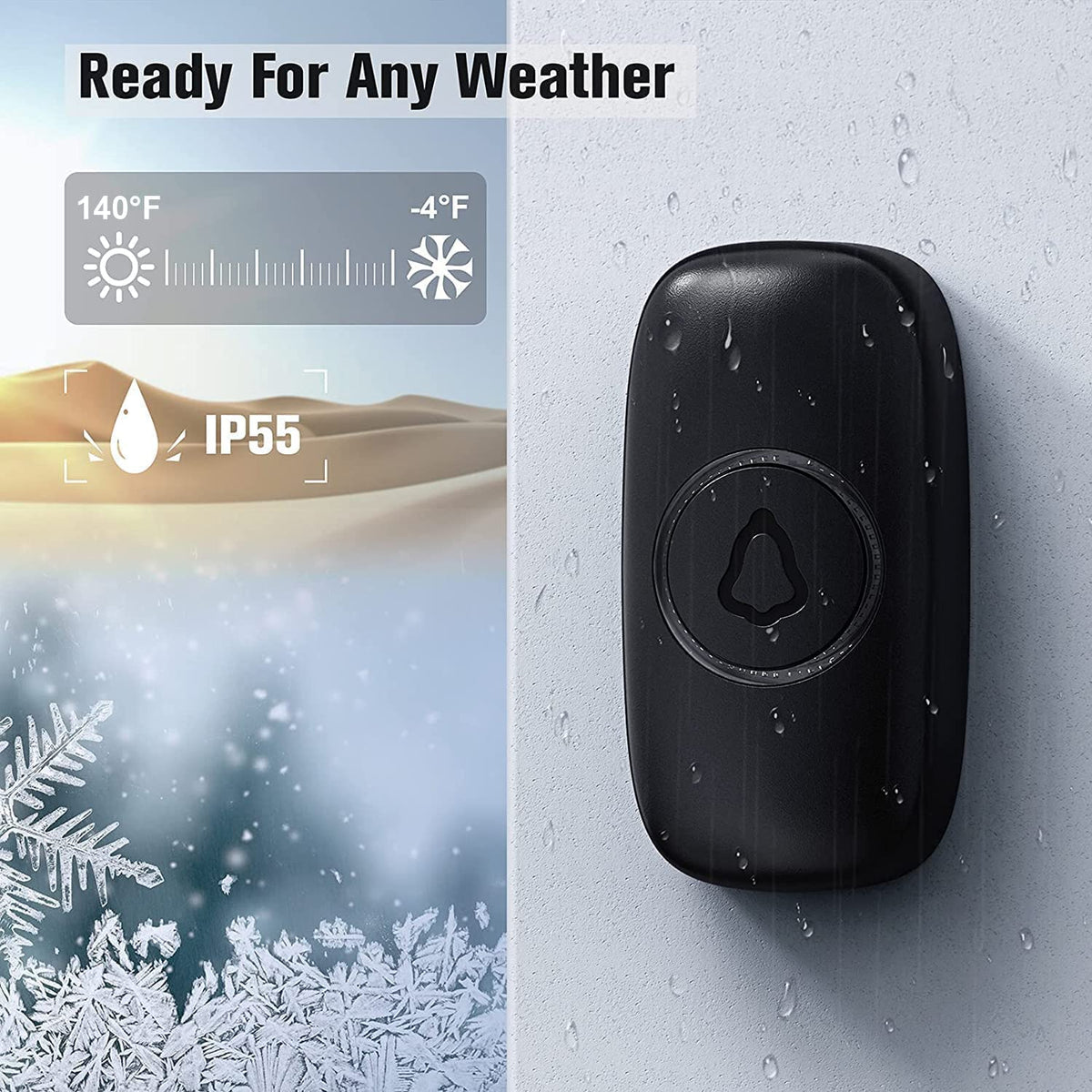 SECRUI Wireless Doorbell with 2 Receivers, Black