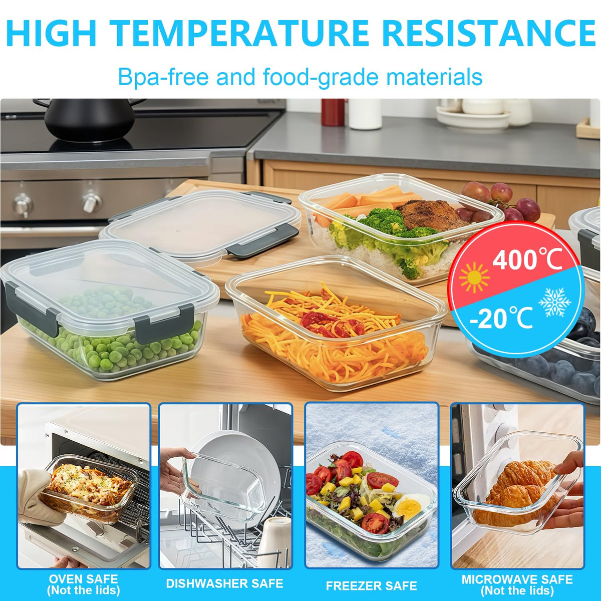 Pure Future Glass Meal Prep Containers, 1040 ml, 5-Pack