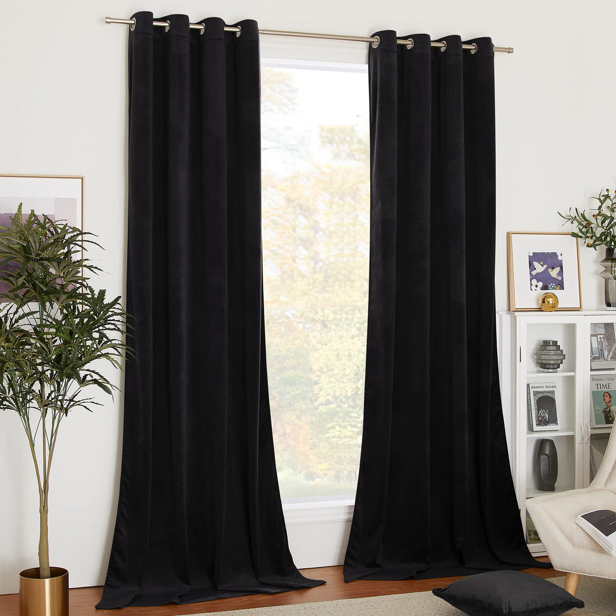 NICETOWN Black Velvet Curtains, 2 Panels, 52 x 84 Inch