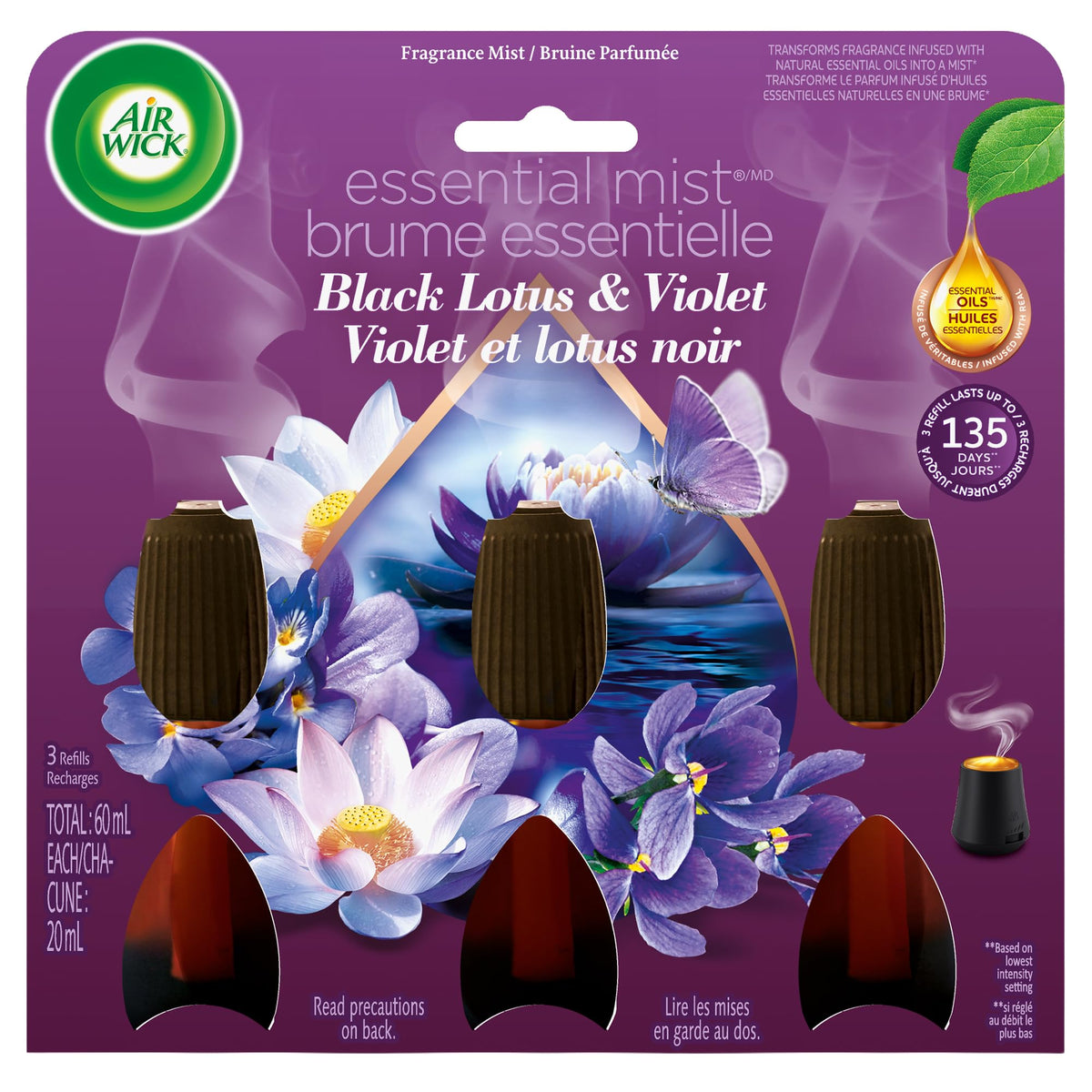 Air Wick Essential Mist Refill, Black Lotus and Violet, 3 Count
