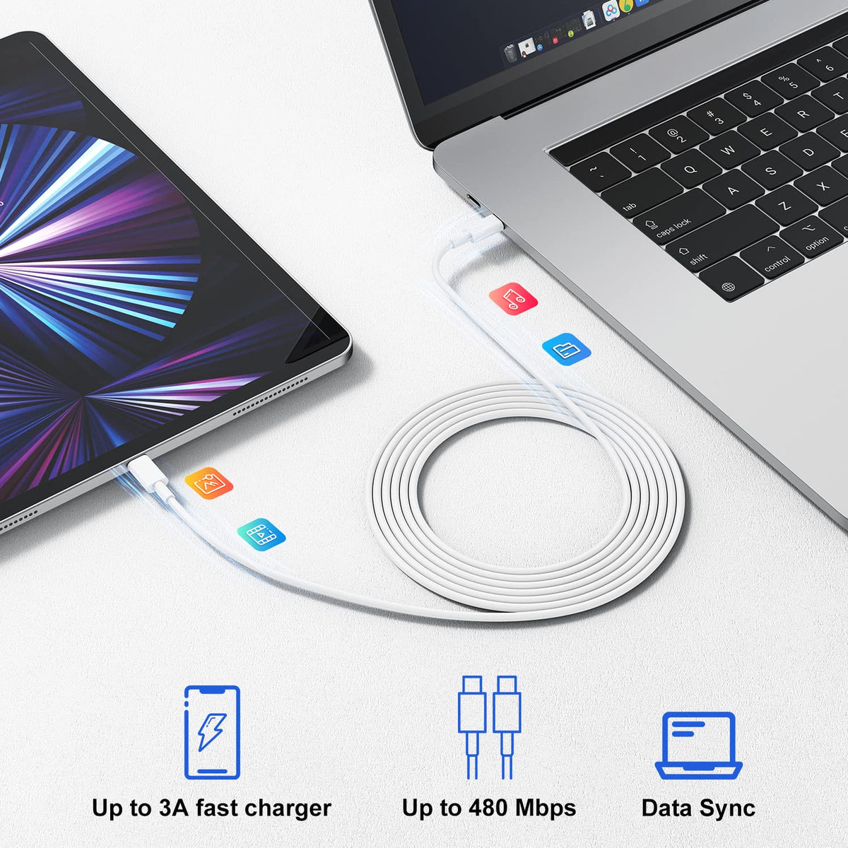 USB C Charger for iPhone with 10FT USB C Cable, White