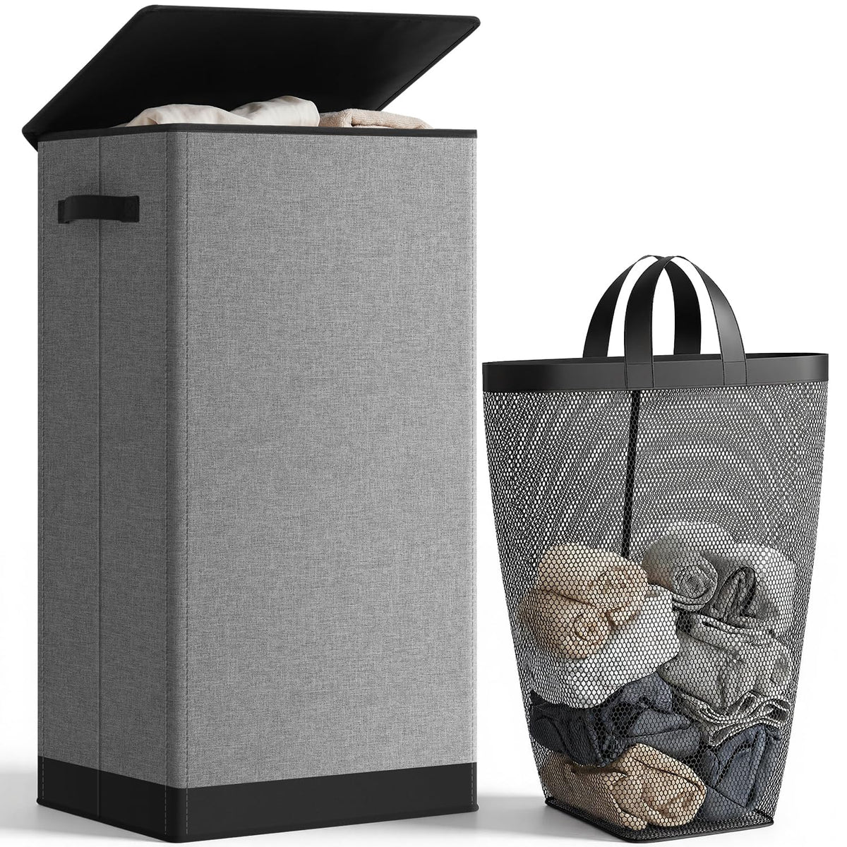 SOLEDI 100 L Laundry Basket with Lid, Grey