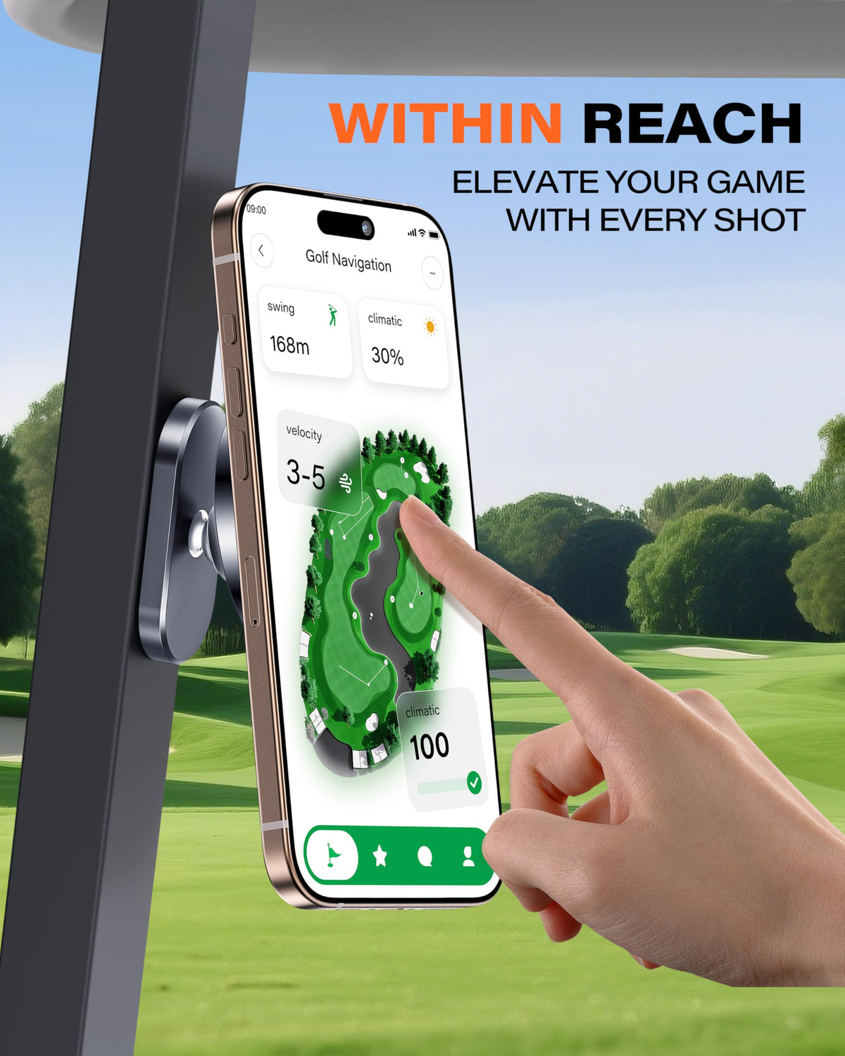 A2C Alloy Magnetic Golf Cart Phone Holder for MagSafe