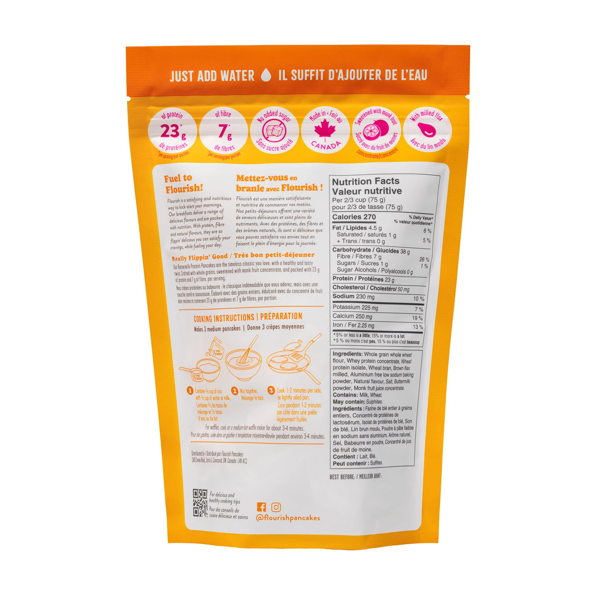 Flourish Protein Pancake & Waffle Mix, Buttermilk, 430 g, 2-Pack