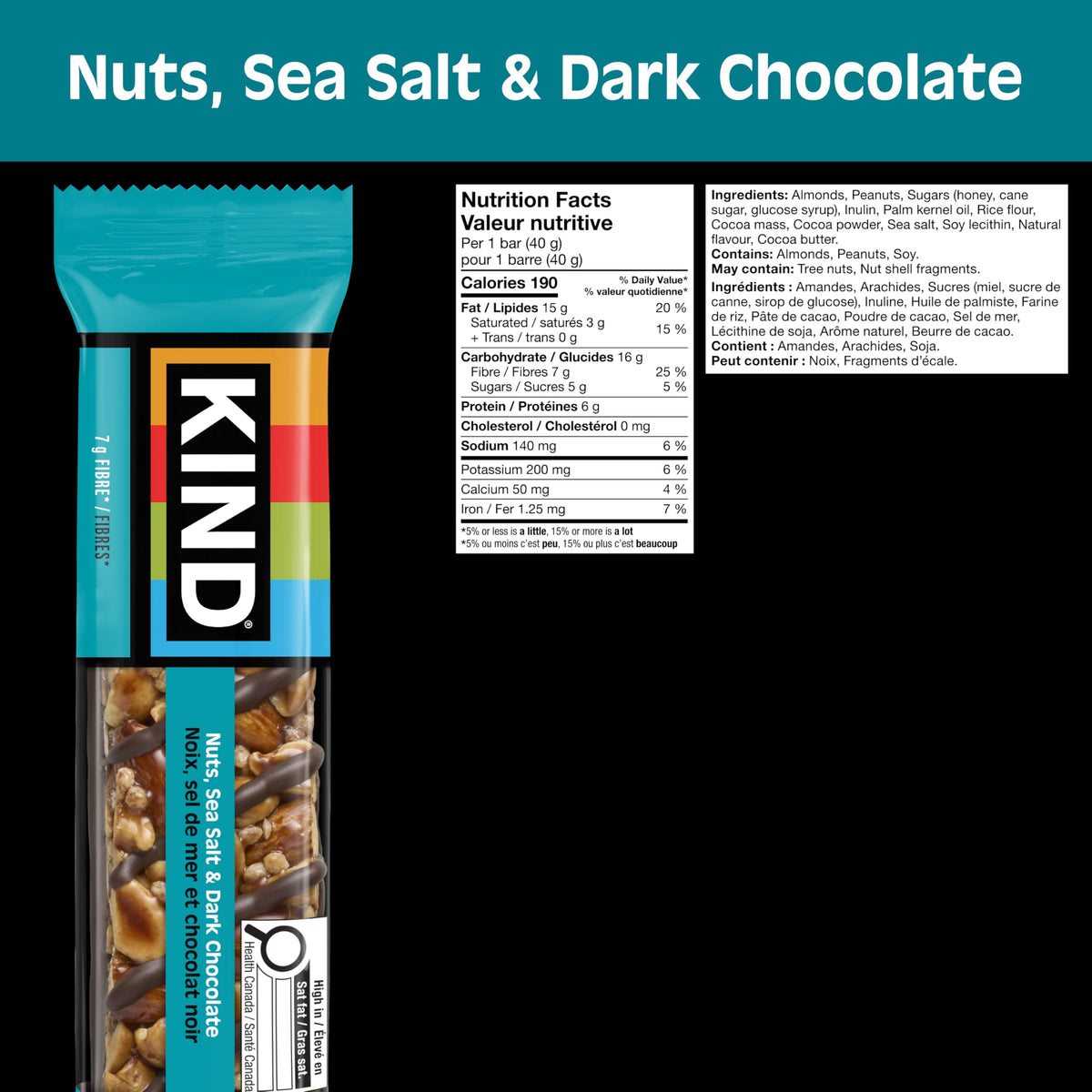 KIND Bars, Dark Chocolate Nuts & Sea Salt, 12 x 40 g