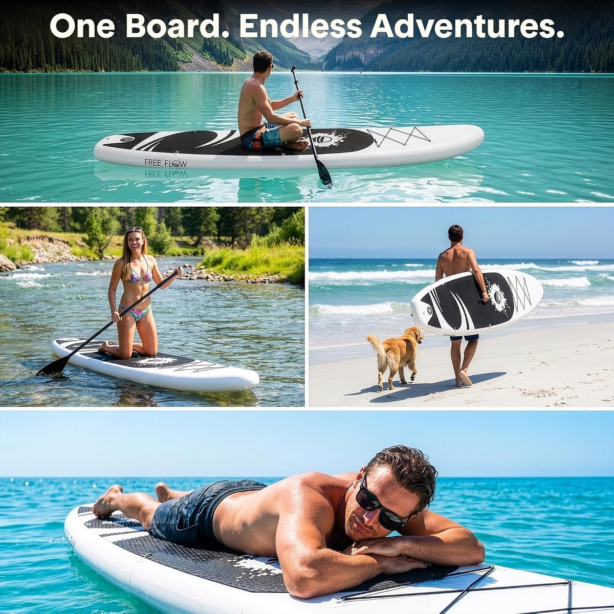 SereneLife Inflatable Stand Up Paddle Board, 10'6", with Accessories