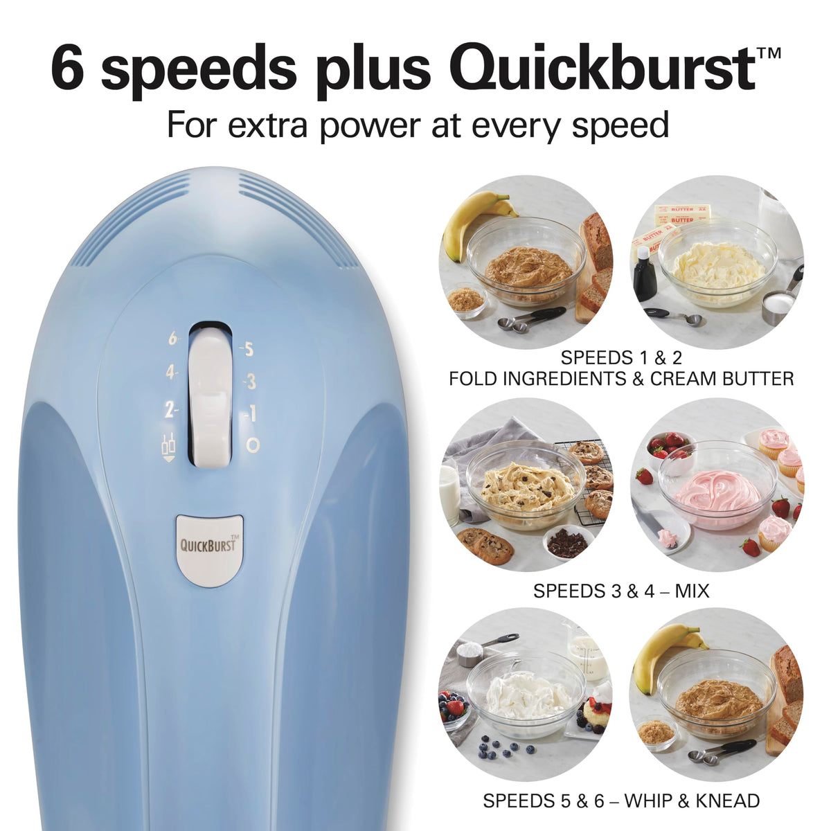 Hamilton Beach 6-Speed Electric Hand Mixer, 275W, Blue (62677J)