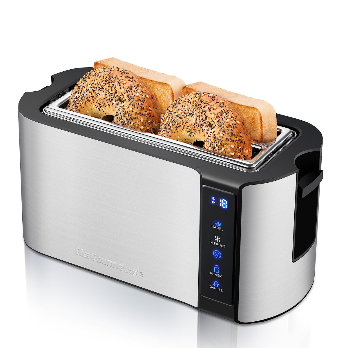 Elite Gourmet Long Slot 4-Slice Toaster, Stainless Steel, ECT5322