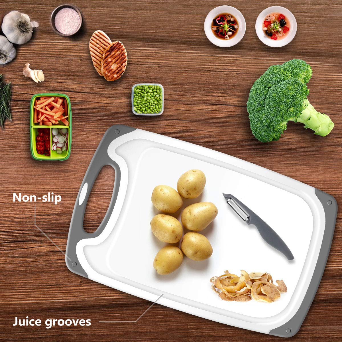 Plastic Cutting Boards for Kitchen, Set of 4, with Non-Slip Feet