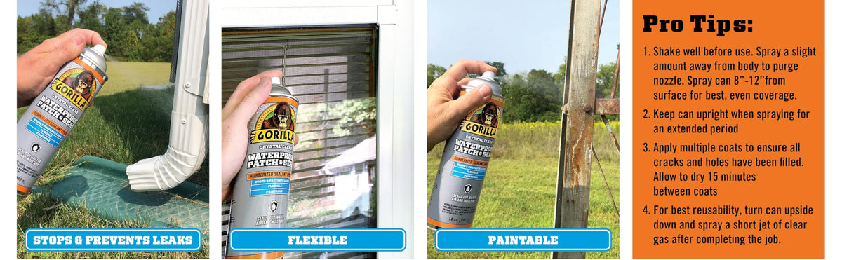 Gorilla Waterproof Patch & Seal Spray, Clear, 14oz/396g