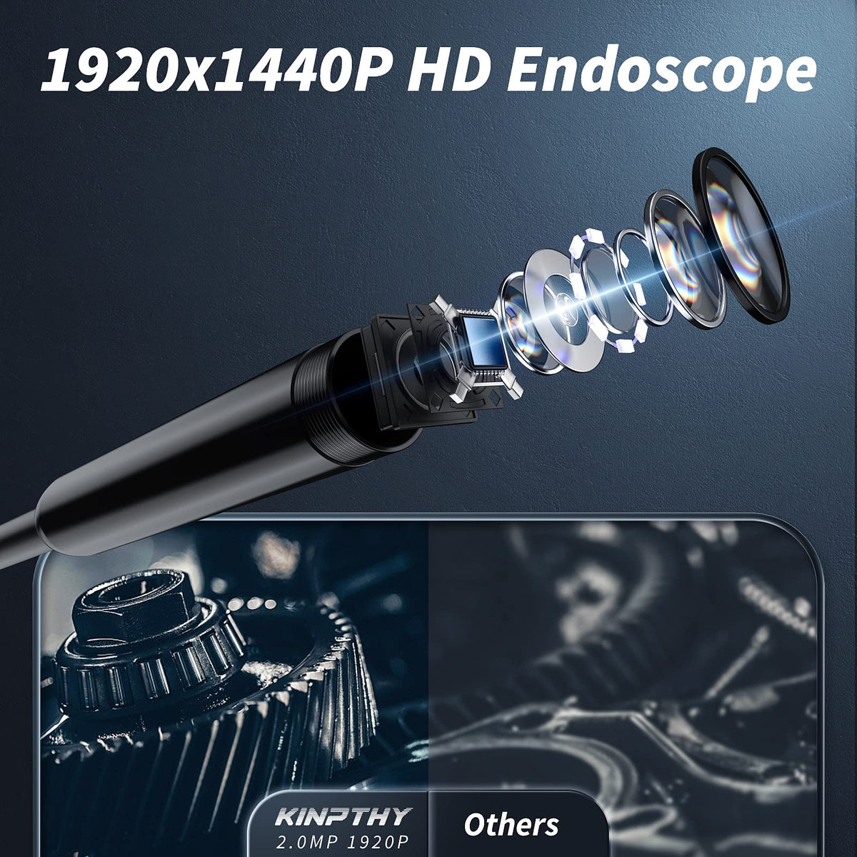 Kinpthy 1920P HD Endoscope Camera with 8 LED Lights, 16.4 ft