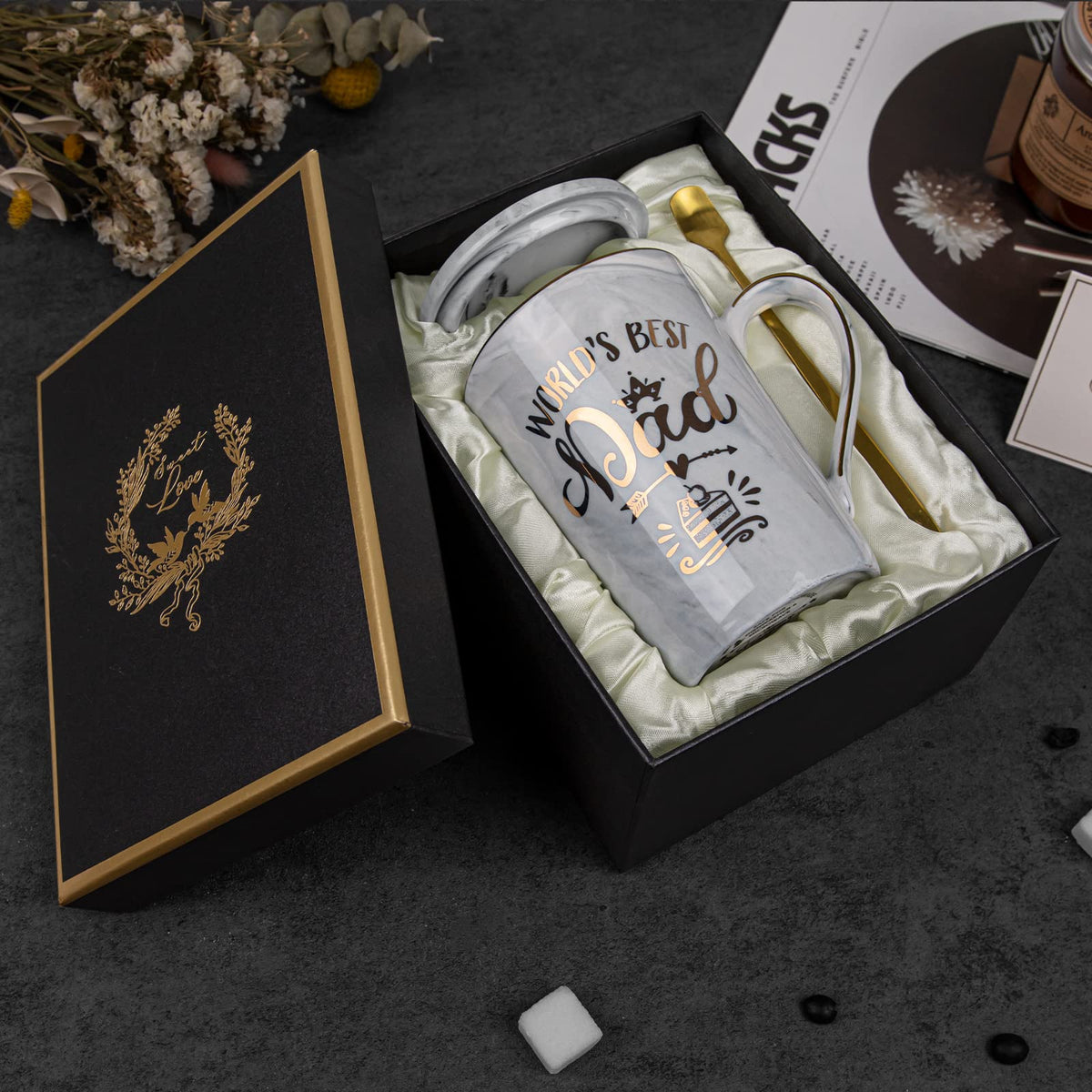World's Best Dad Ceramic Coffee Mug with Greeting Card and Gift Box