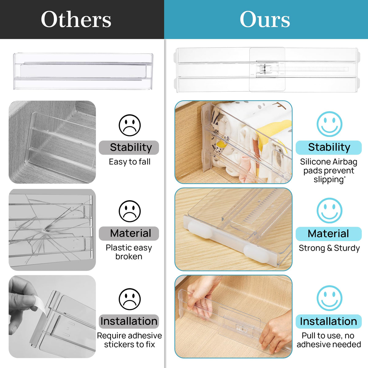 Vtopmart Adjustable Drawer Dividers, 4 Inch High, 8 Pack
