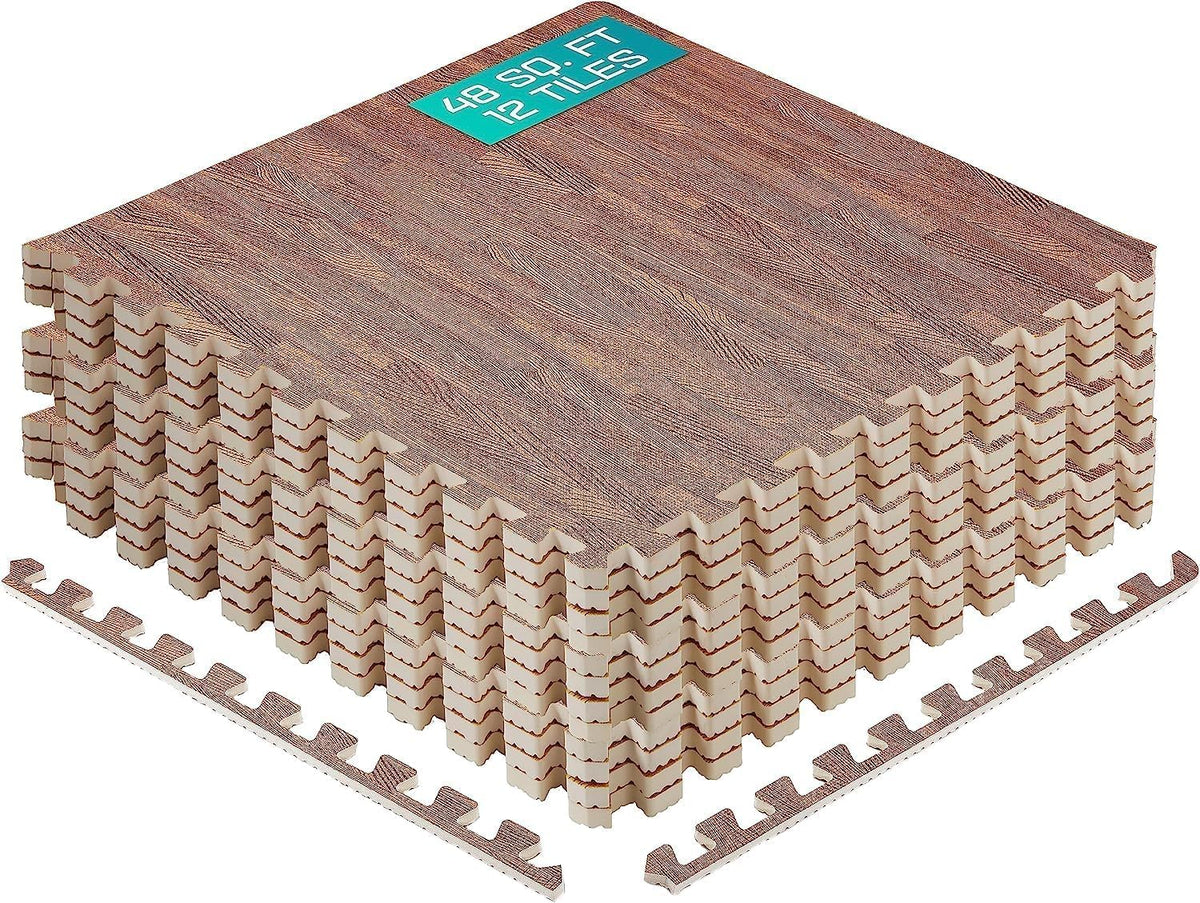 Yes4All EVA Interlocking Puzzle Floor Tiles, Dark Oak Wood, 4.46 m2