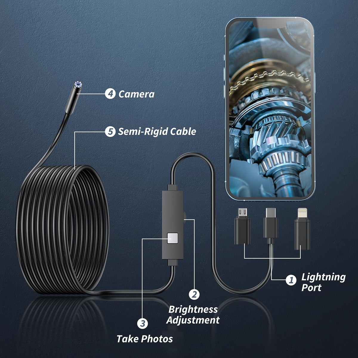 Kinpthy 1920P HD Endoscope Camera with 8 LED Lights, 16.4 ft