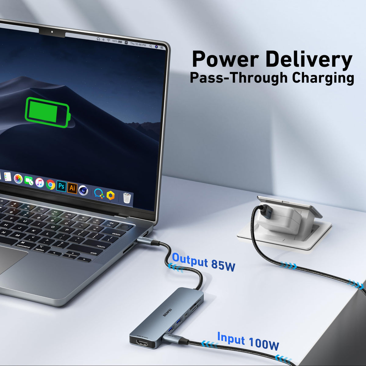 BENFEI 7-in-1 USB C Hub, 4K@60Hz HDMI, 100W Charge, SD/TF Reader