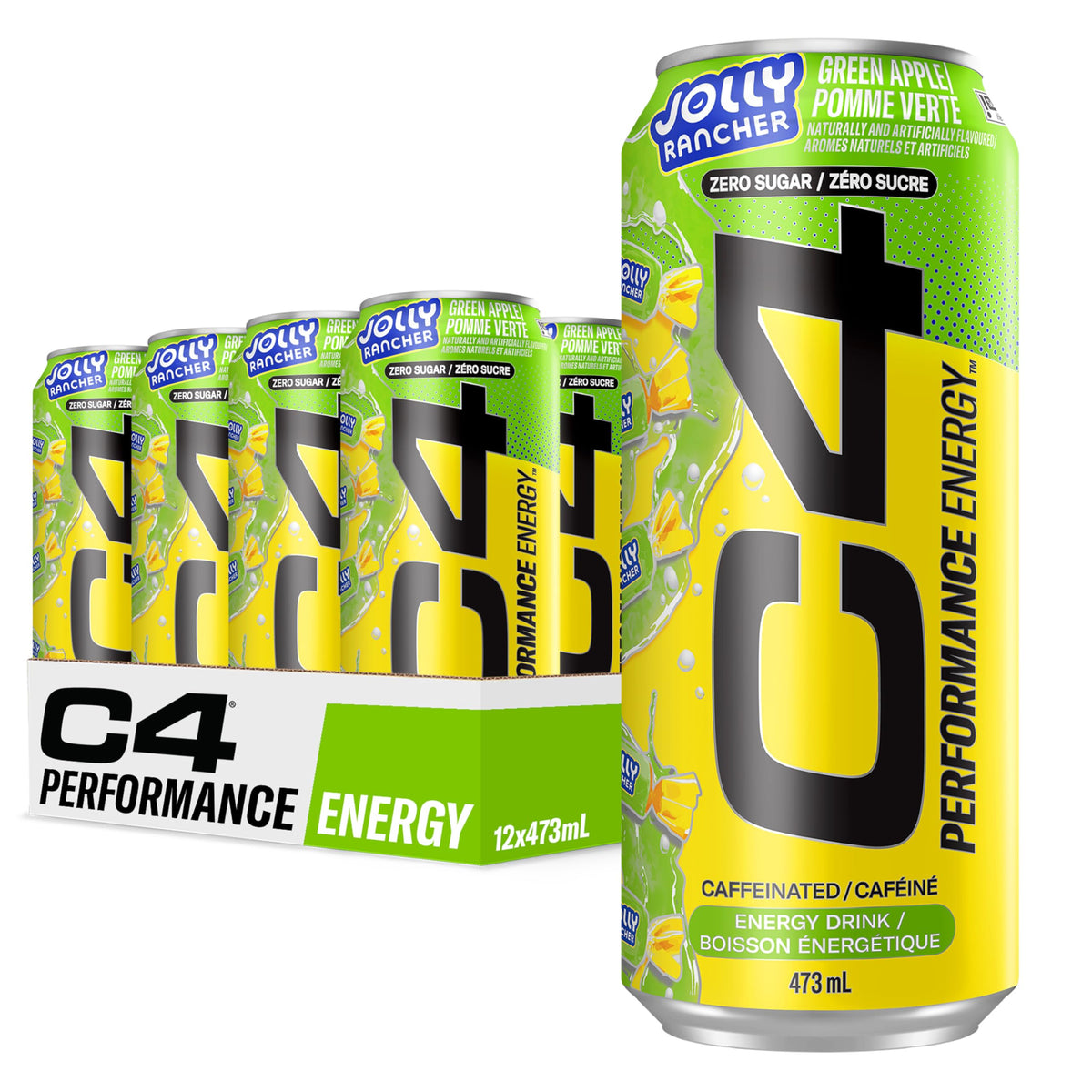 C4 Performance Energy Drink, Jolly Rancher Green Apple, 12 x 473 ml