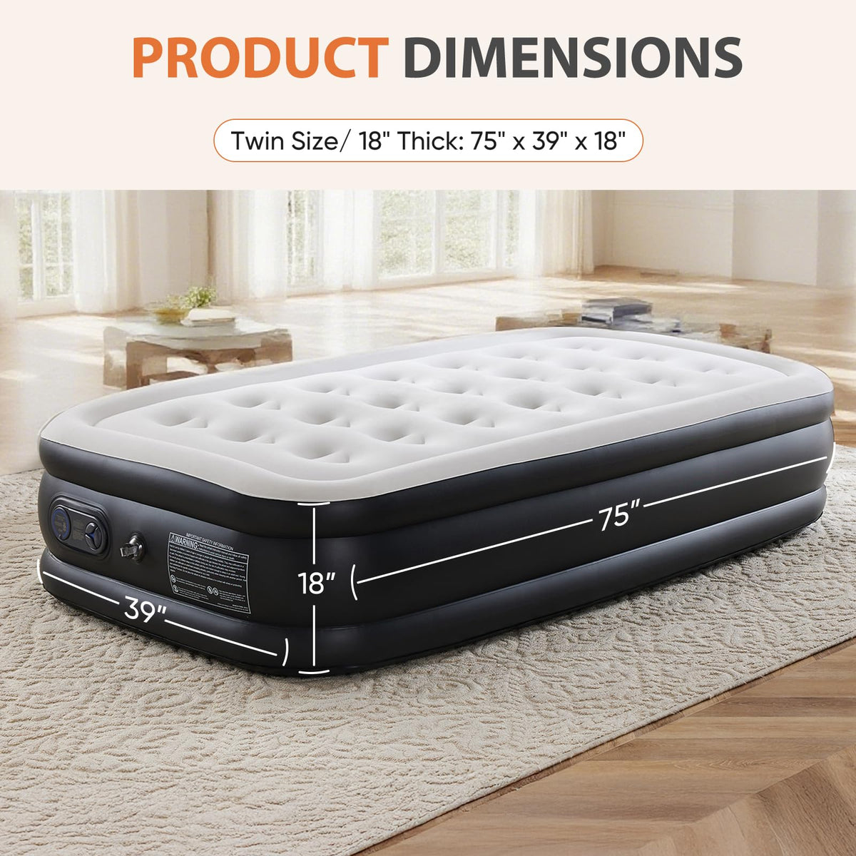 Sweetcrispy Twin Air Mattress, 18" Inflatable with Built-in Pump