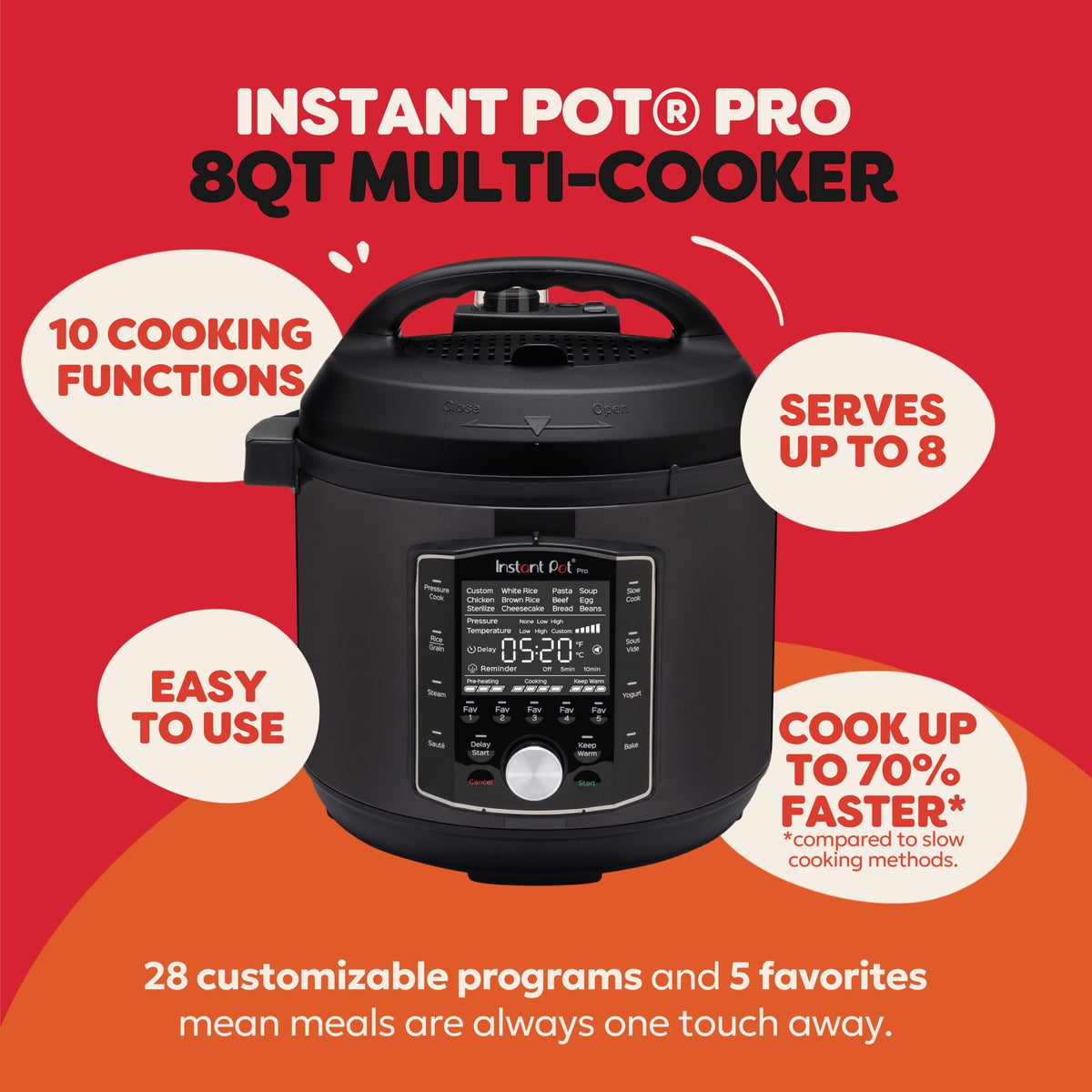 Instant Pot Pro 10-in-1 Pressure Cooker, 8 Qt