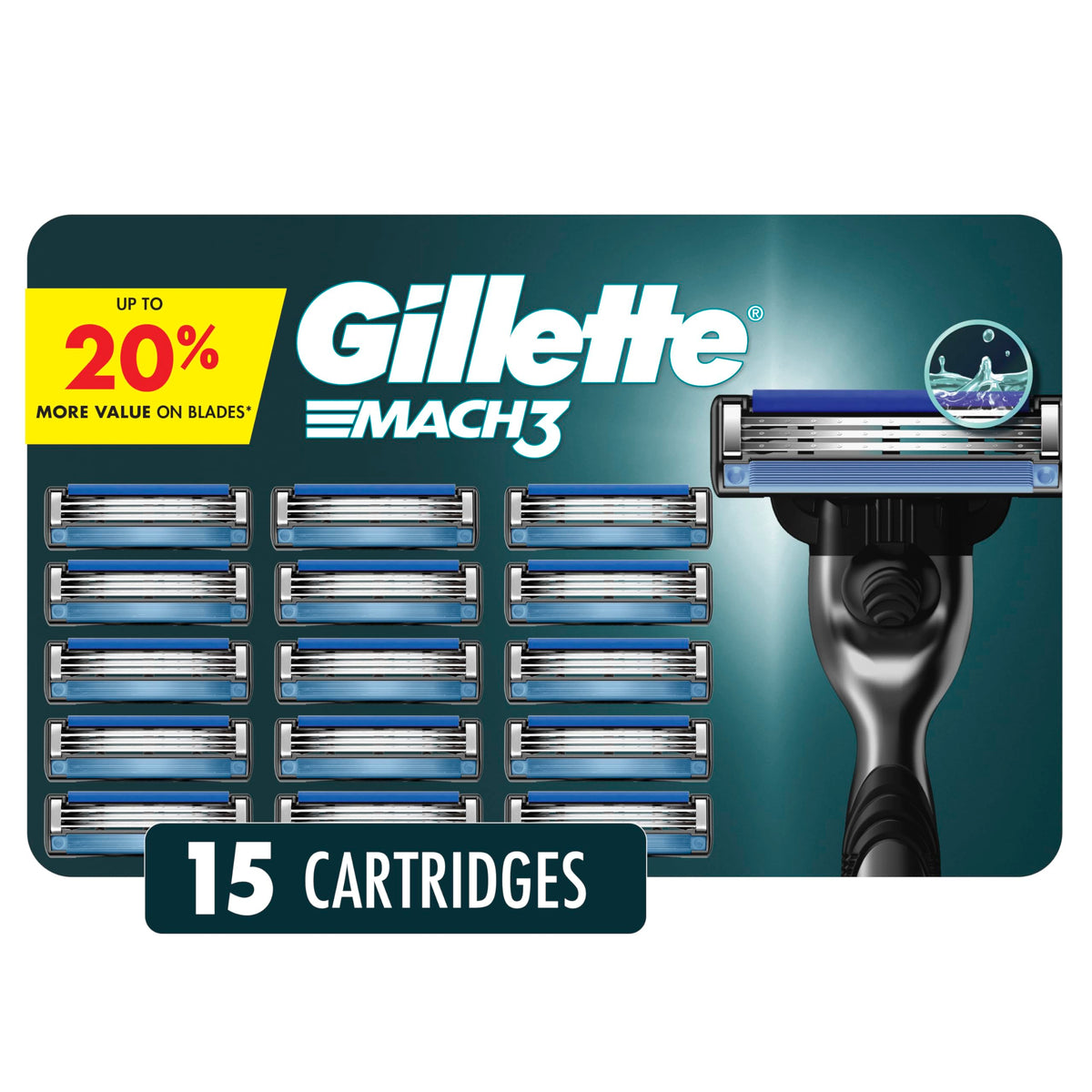 Gillette Mach3 Men's Razor Blade Refills, 15 Refills