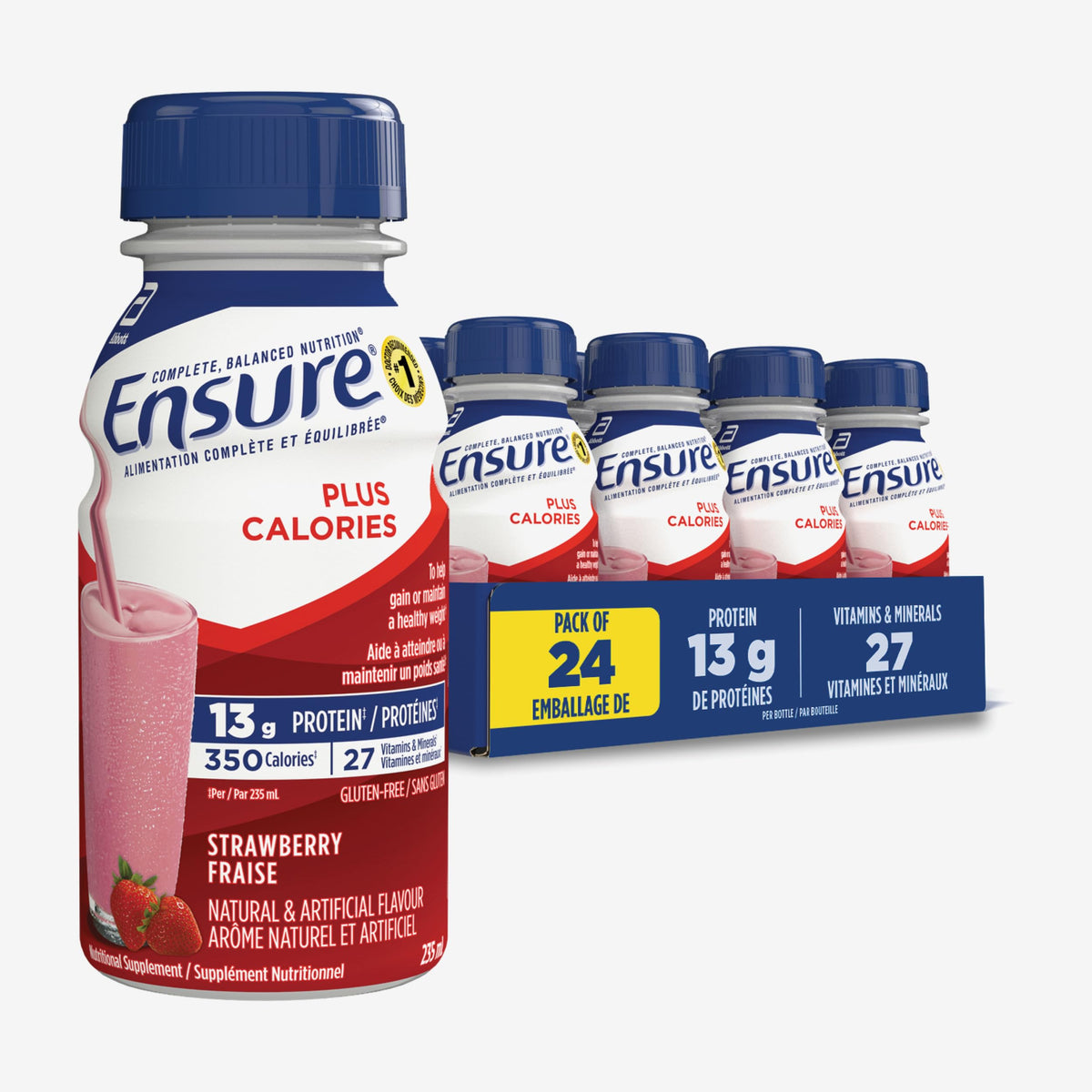 Ensure Plus Calories Nutrition Shake, Strawberry, 24 x 235 mL