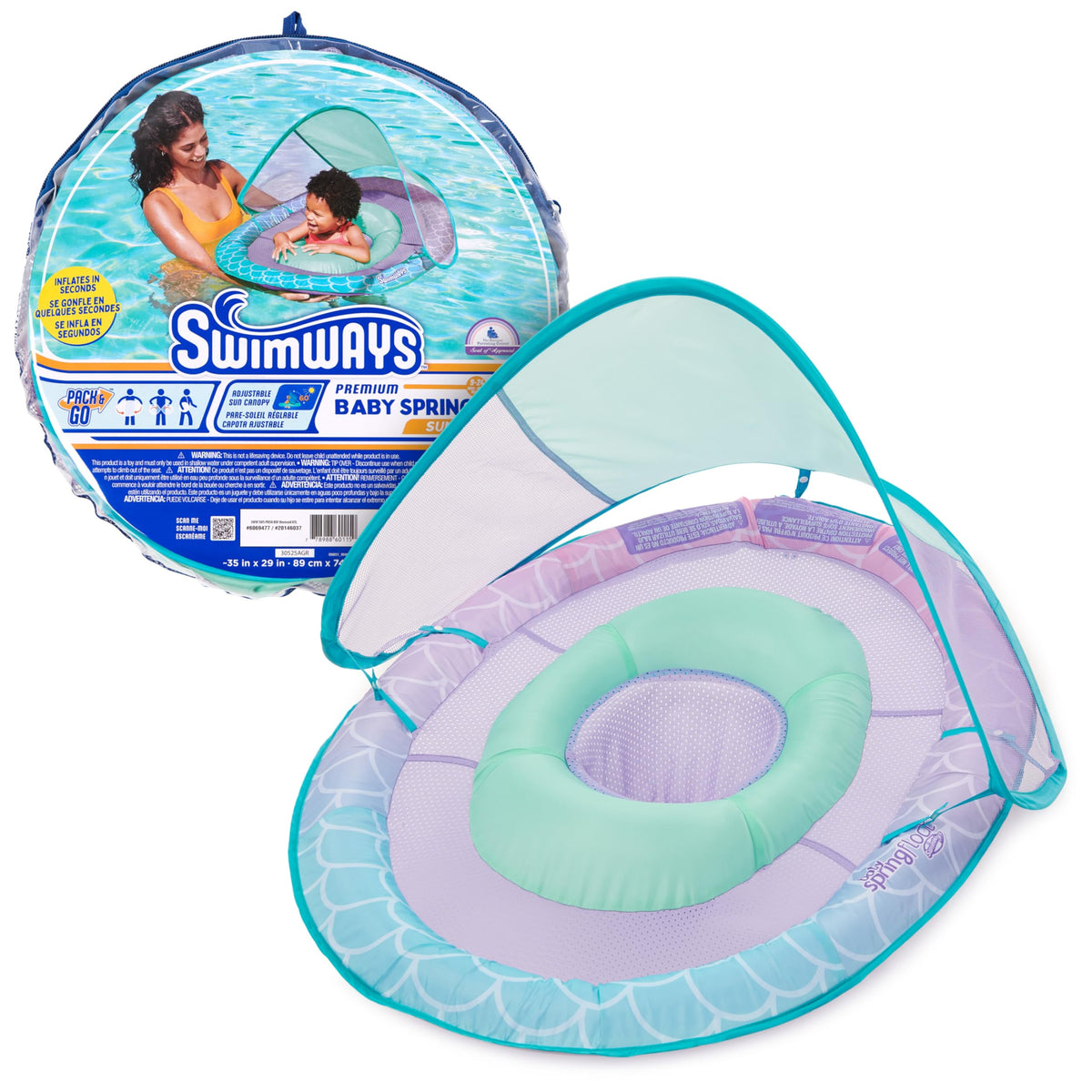 SwimWays Baby Spring Float with Canopy, 9-24 Months, Mermaid