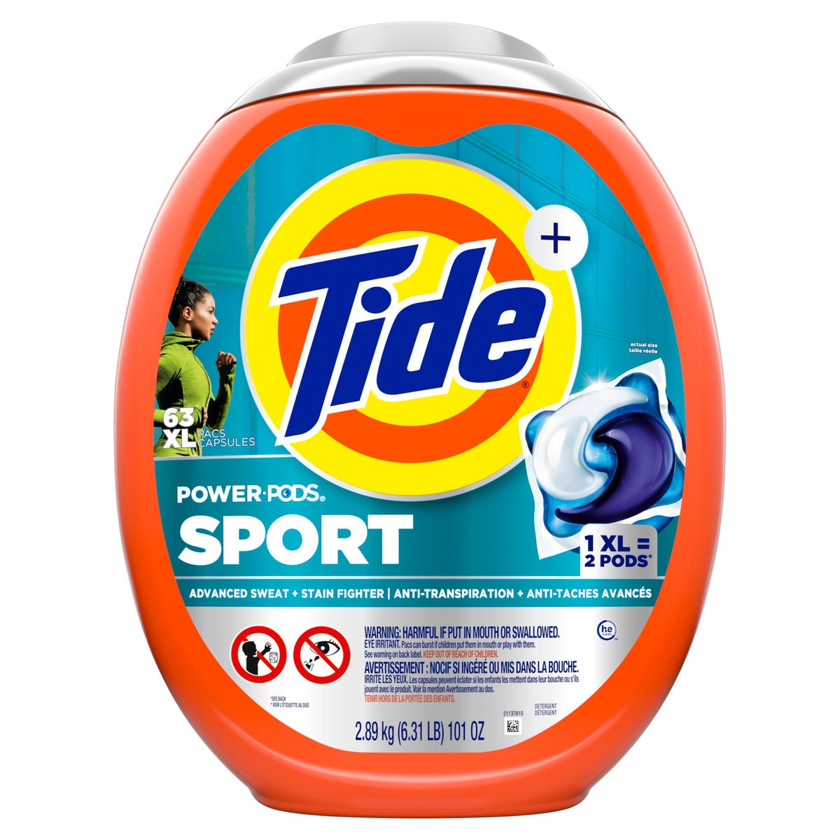 Tide Power Pods Sport Laundry Detergent Pacs, 63 Count