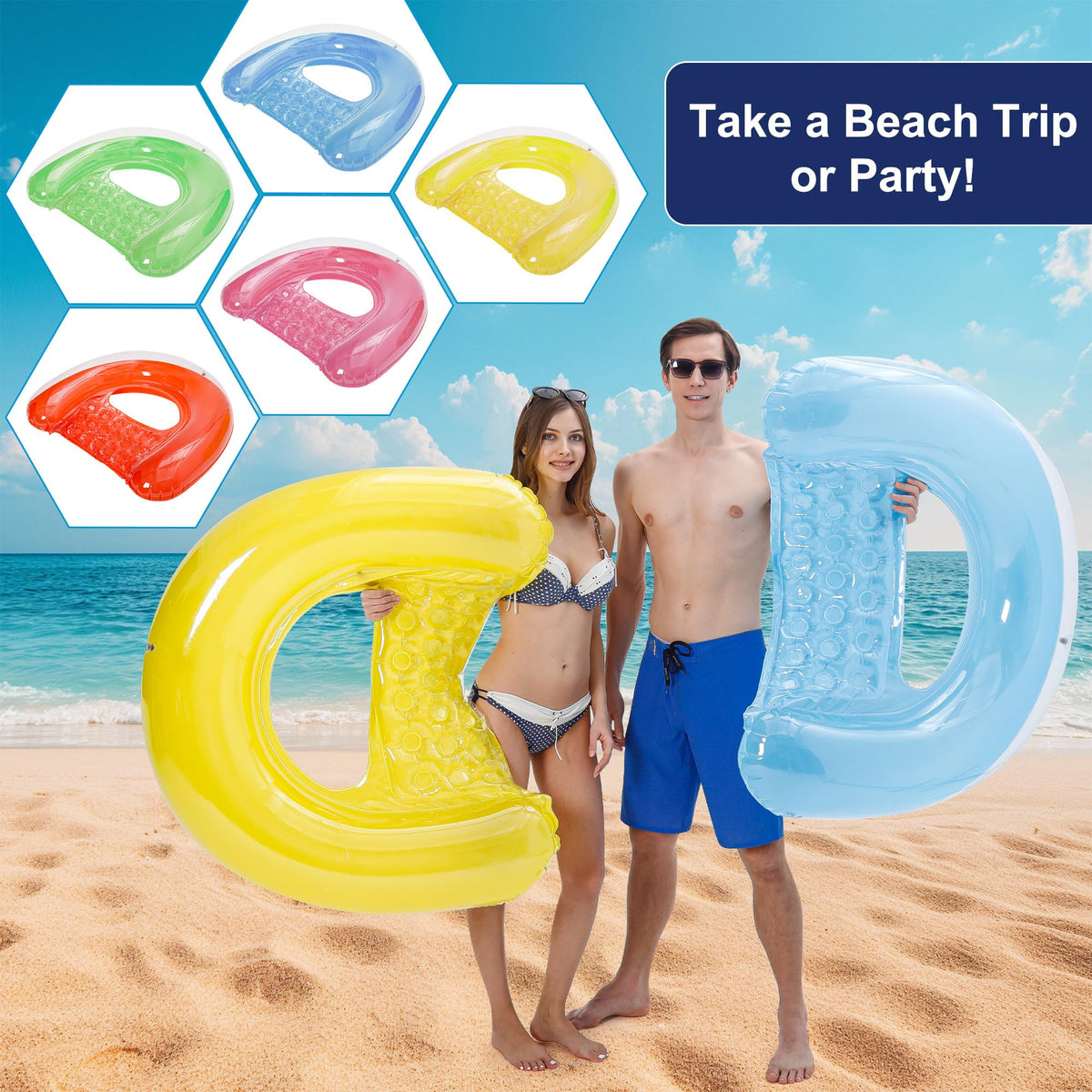 Inflatable Adult Pool Float Chairs, 52" x 38" (4 Pack)