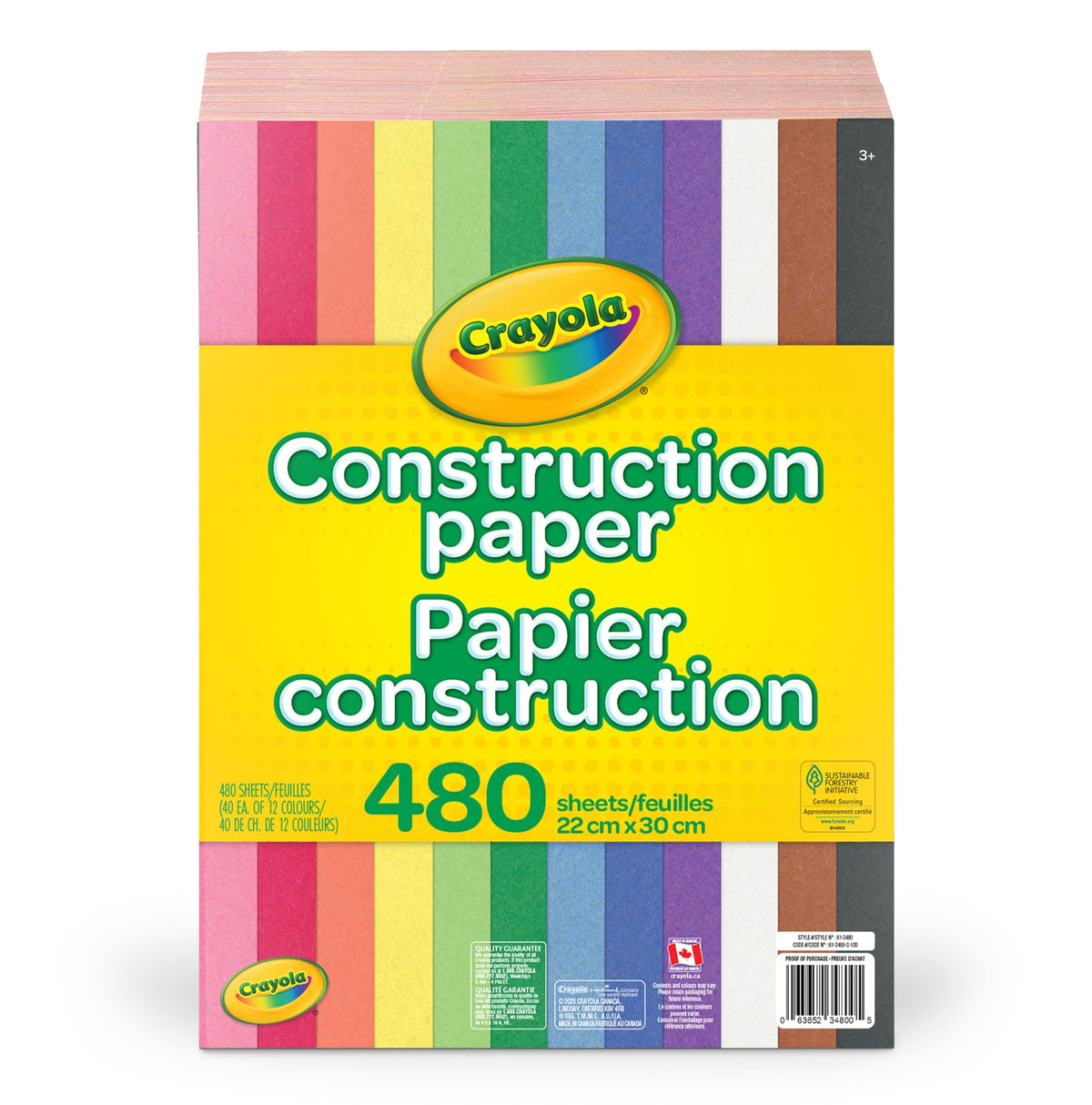 Crayola Construction Paper, 12 Assorted Colours, 9" x 12" (480 Sheets)