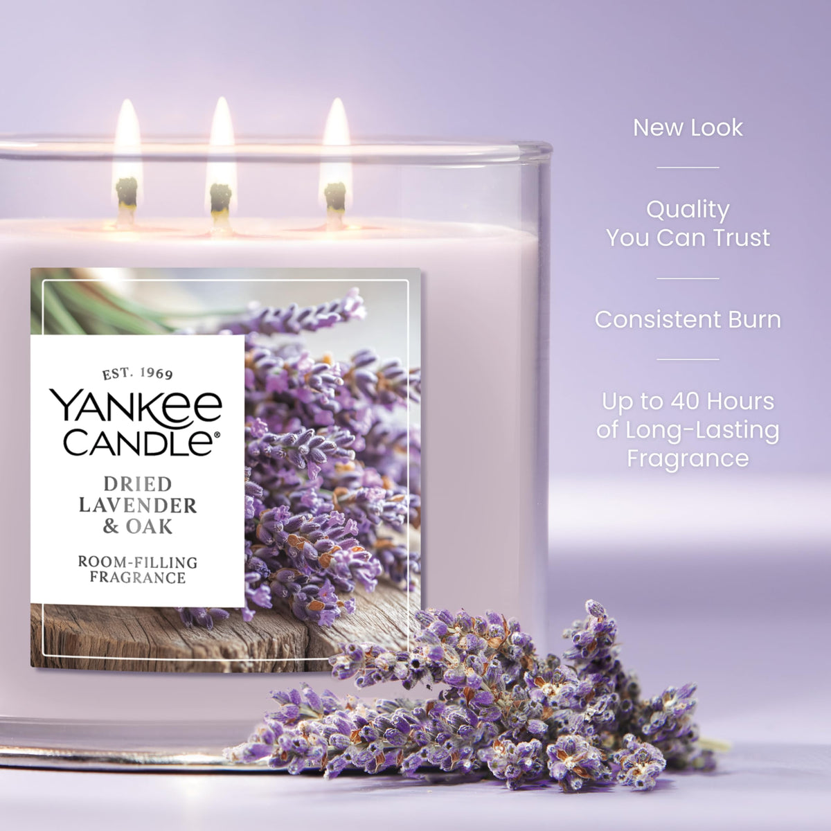 Yankee Candle 3 Wick Candle Jar, Dried Lavender & Oak