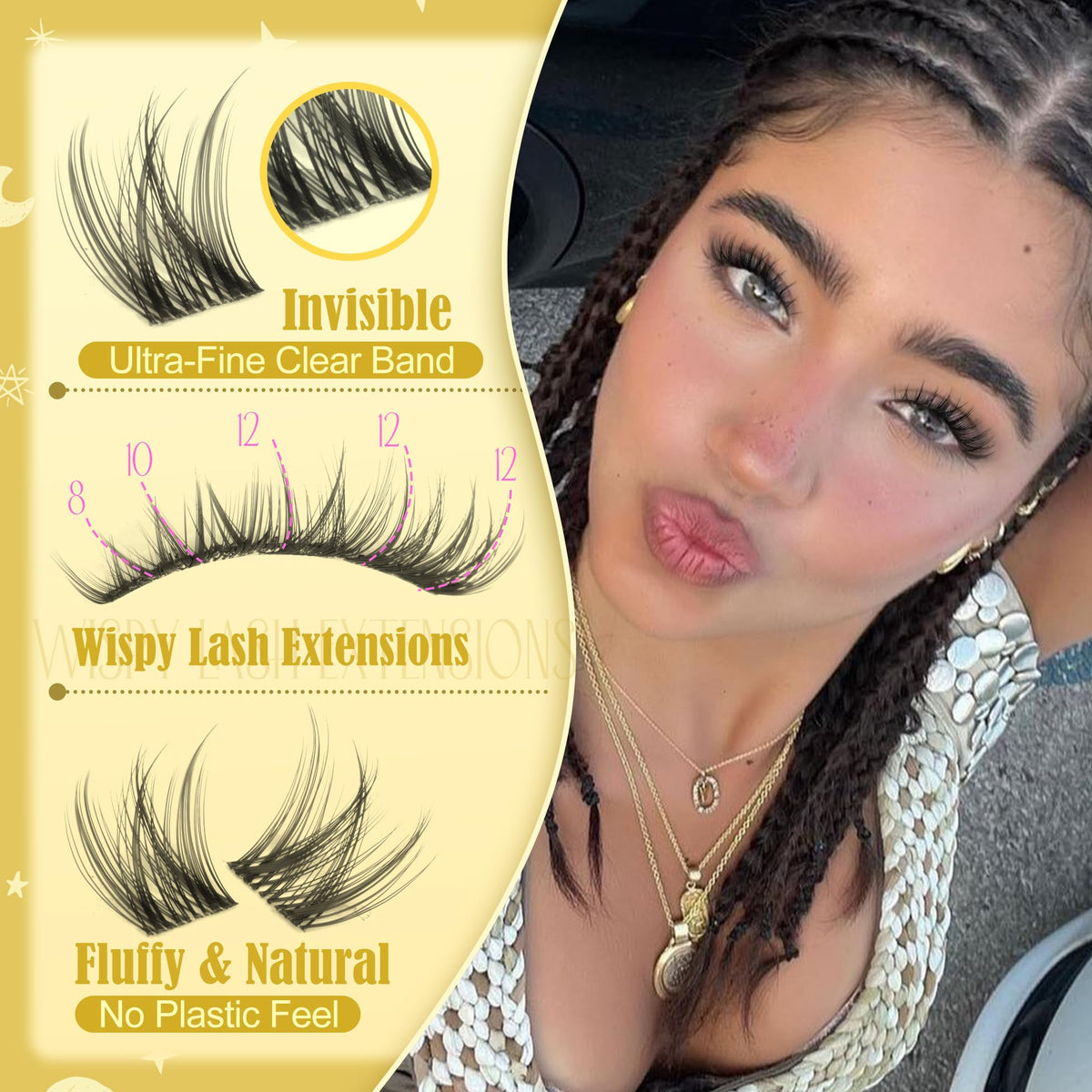 Natural Wispy Lash Clusters, C Curve, 8-12 mm, Short