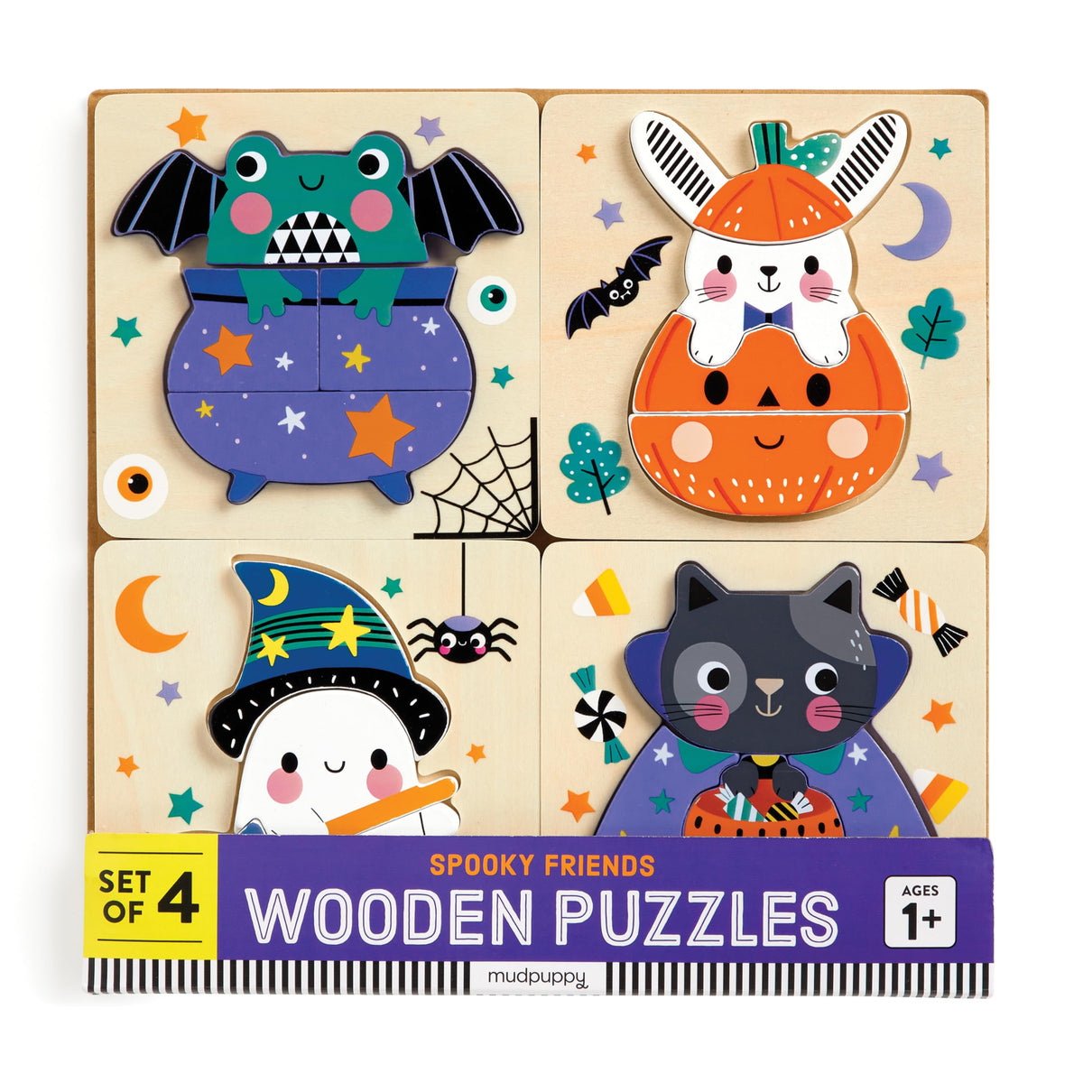 Mudpuppy Halloween Wooden Puzzles, Set of 4