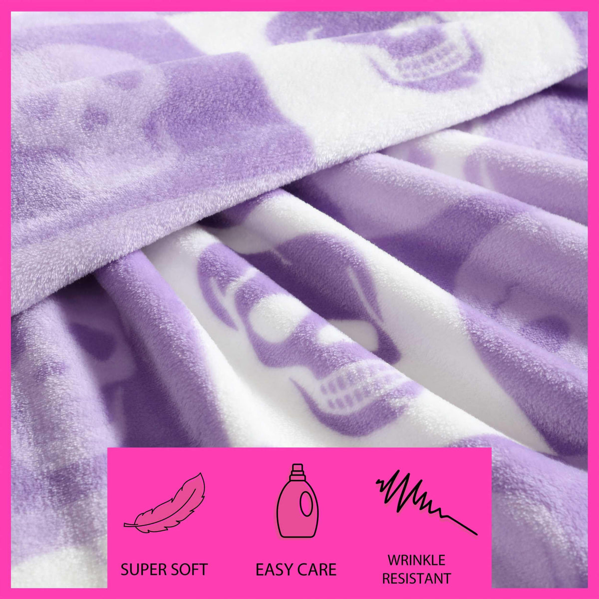 Betsey Johnson Blanket, Cracked Checkered Skull Purple, 50x70 Inch