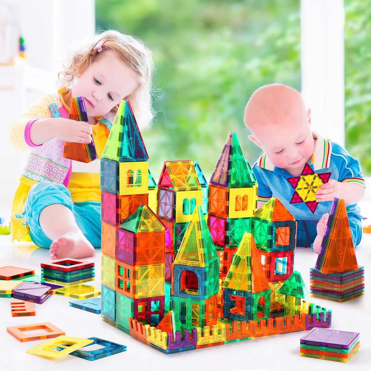 FNJO Magnetic Tiles Building Set, 110 Pieces