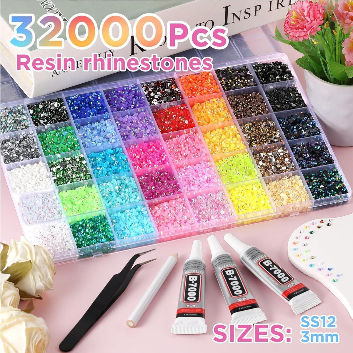 Jelly Rhinestones Bedazzling Kit, 42 Colors, 32000 Pieces, 3 mm