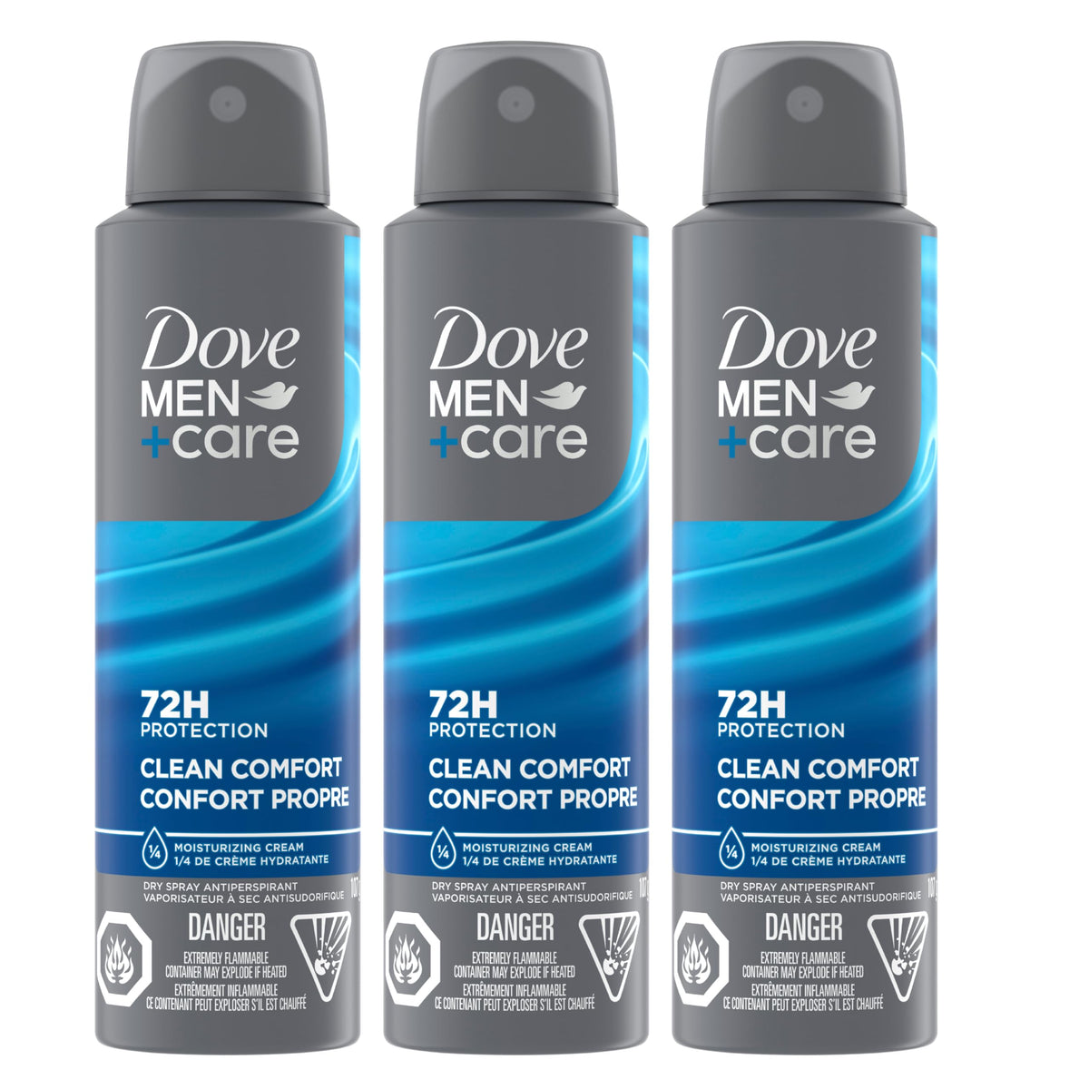 Dove Men+Care Dry Spray Antiperspirant, Clean Comfort, 107 g, 3 Pack