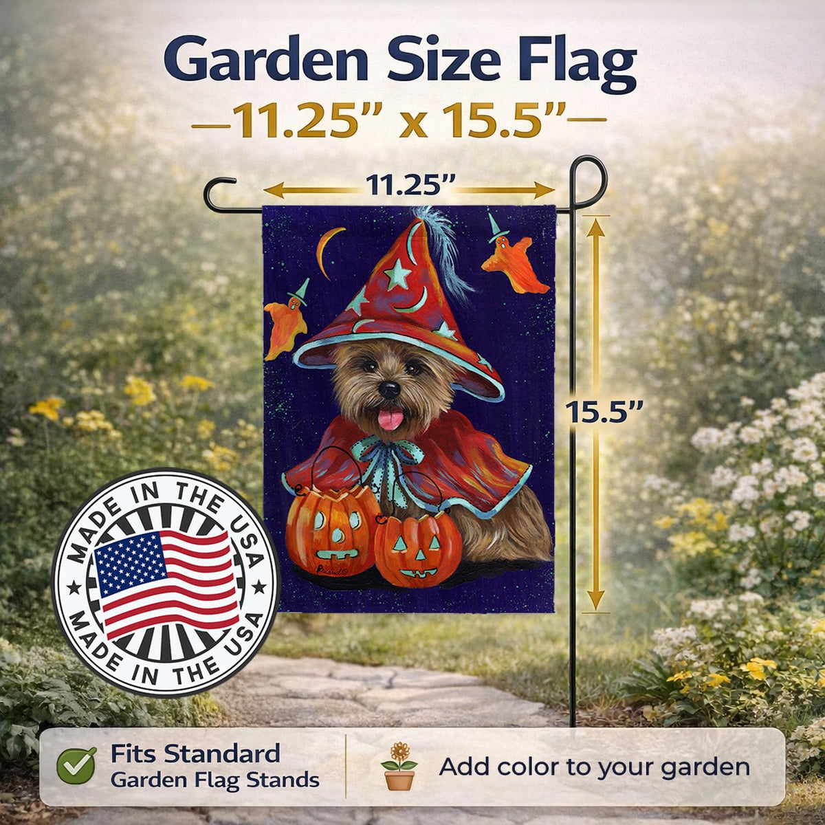 Caroline's Treasures PPP3061GF Cairn Terrier Halloween Witch Garden Outdoor-Flags
