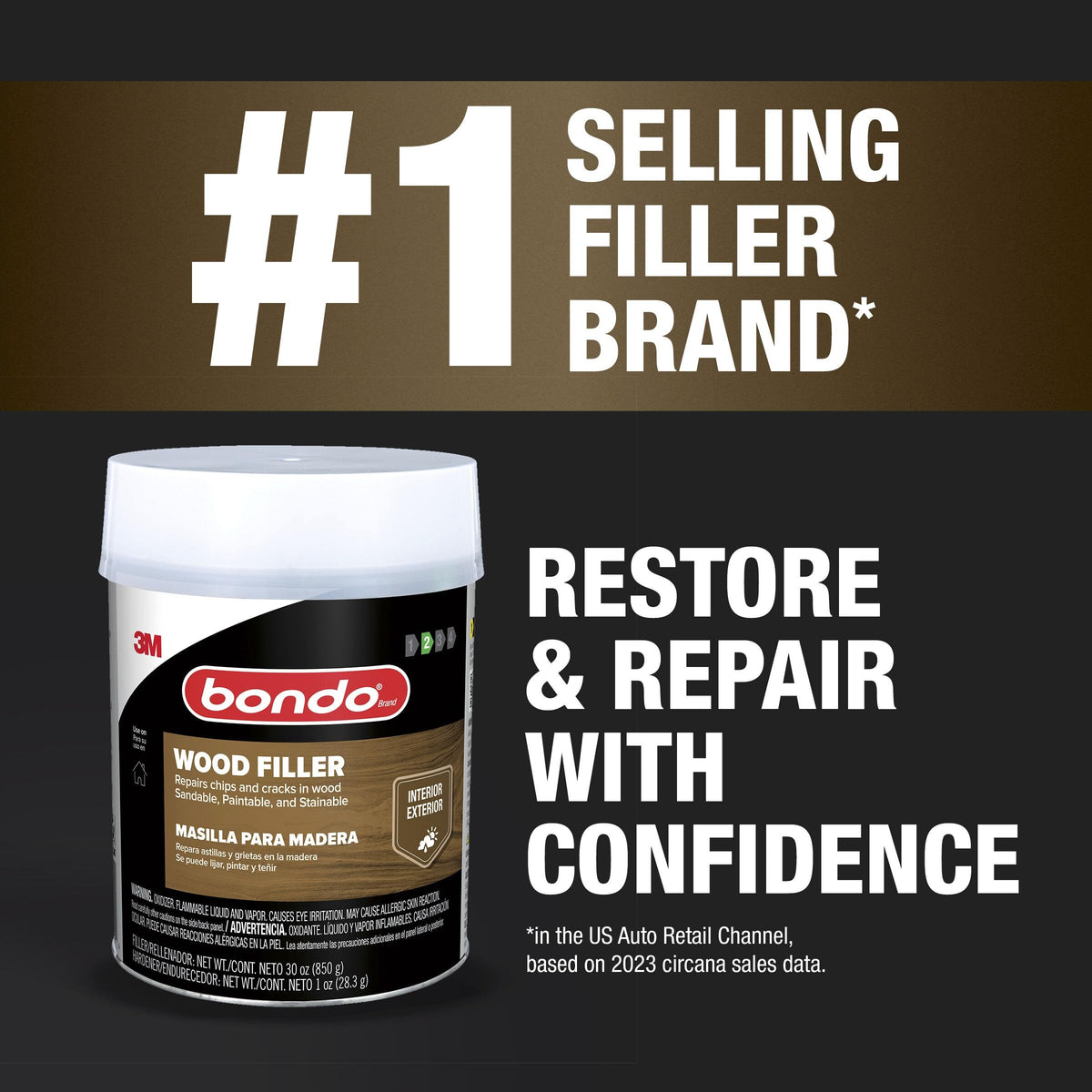 Bondo Wood Filler with Hardener, 12 oz