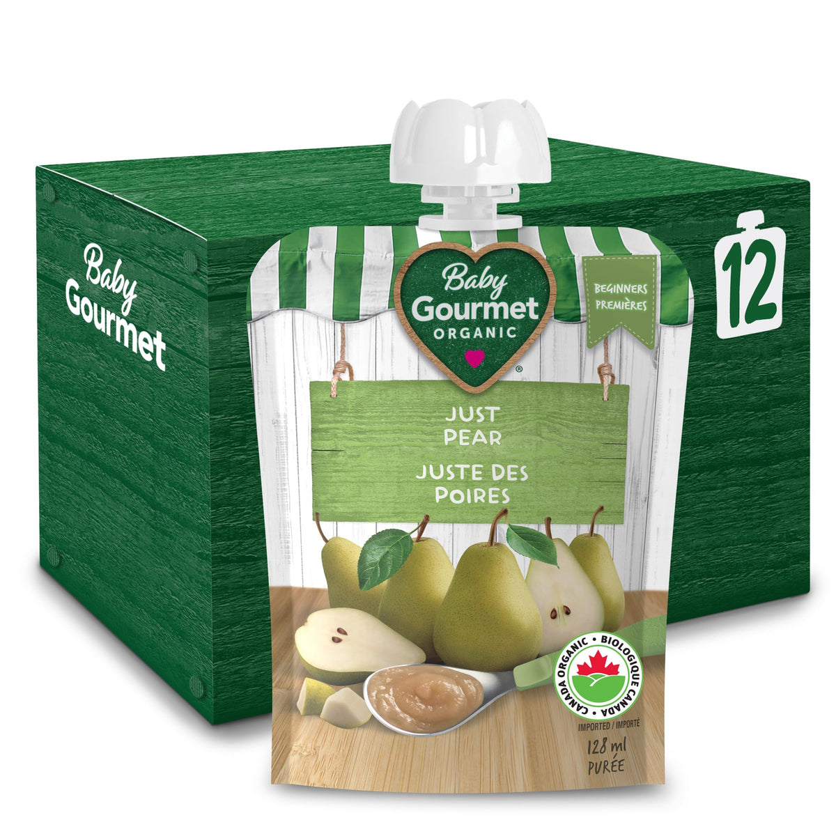 Baby Gourmet Organic Baby Food Pouches, Simply Pear, 128ml, 12 Pack