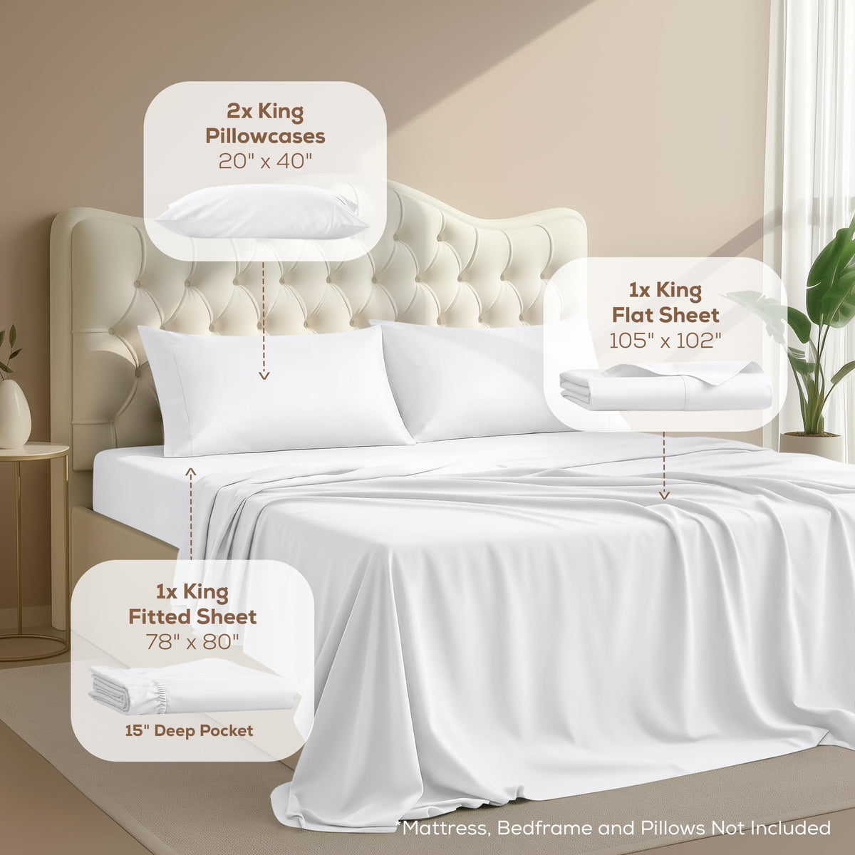 Utopia Bedding Brushed Microfibre Sheet Set, King, White