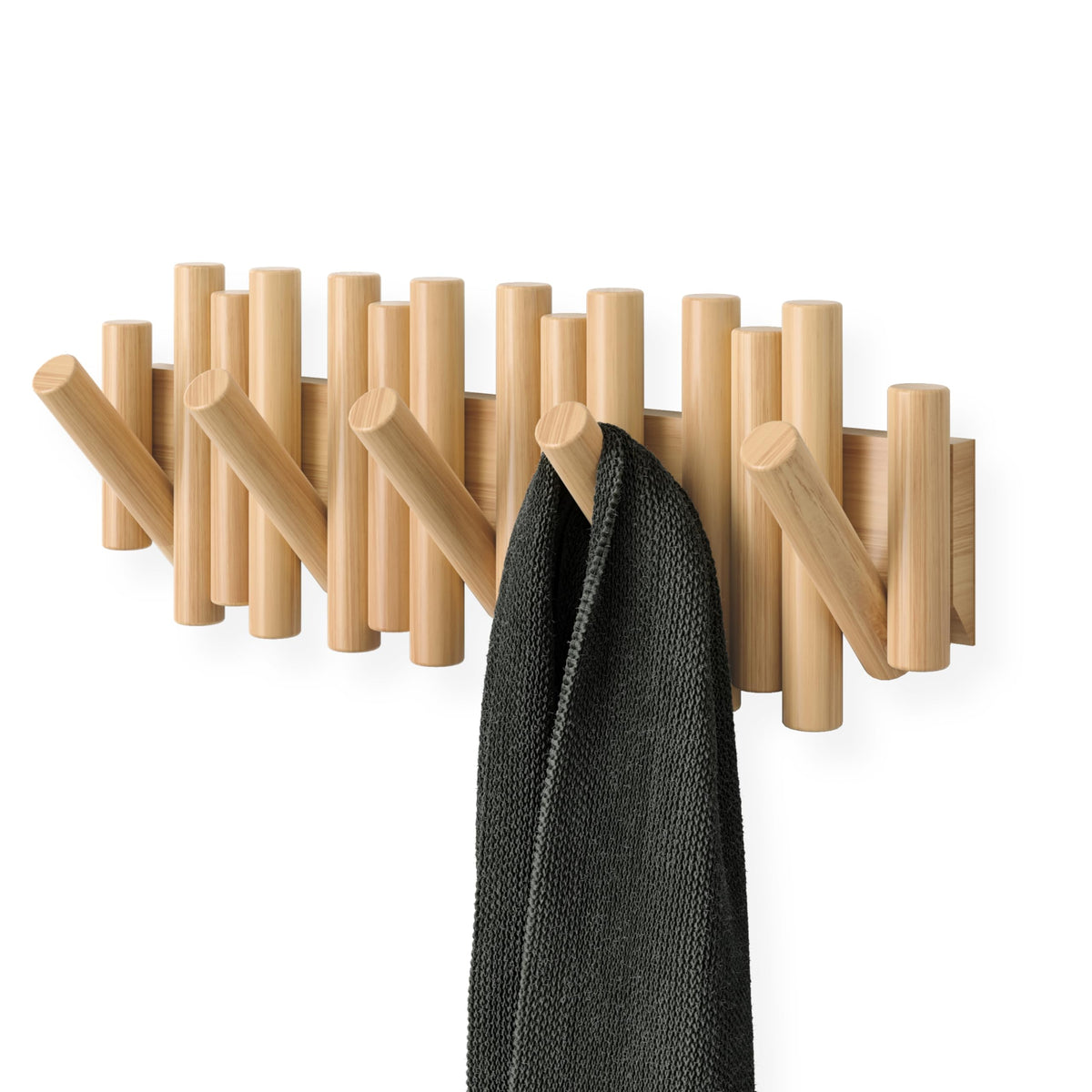Umbra Picket Coat Rack, 5 Flip-Down Wood Hooks, Natural