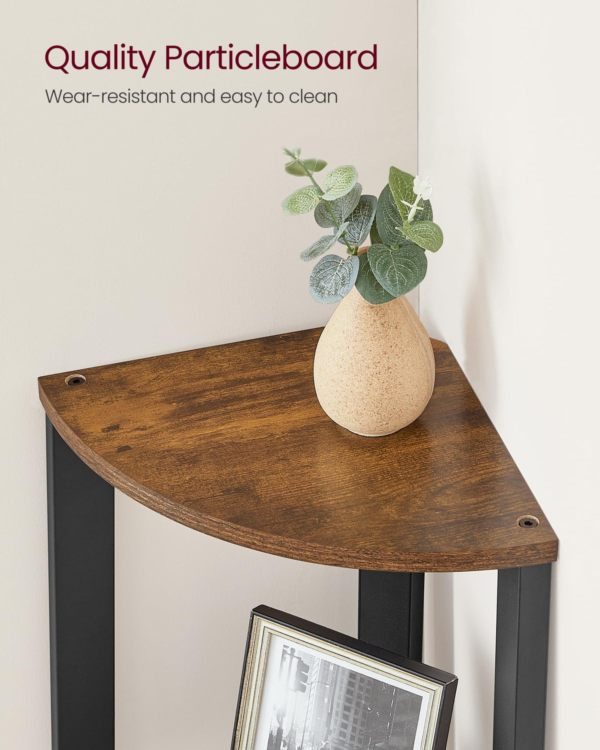 VASAGLE 4-Tier Corner Shelf Stand, Rustic Brown/Black, ULLS34X