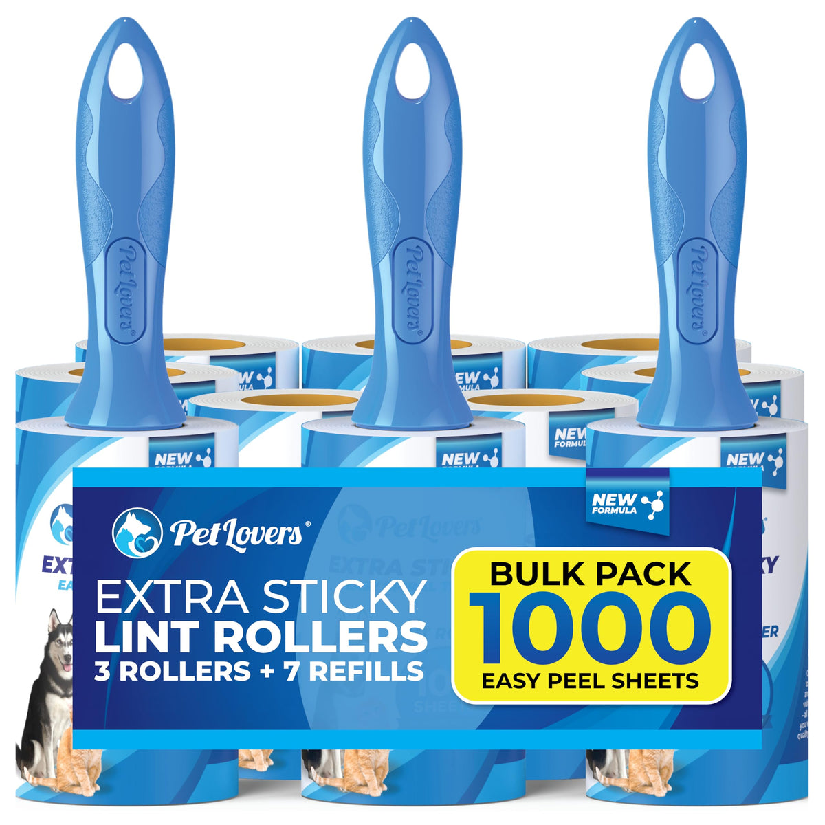 PetLovers Extra Sticky Lint Roller Set, 3 Rollers, 7 Refills