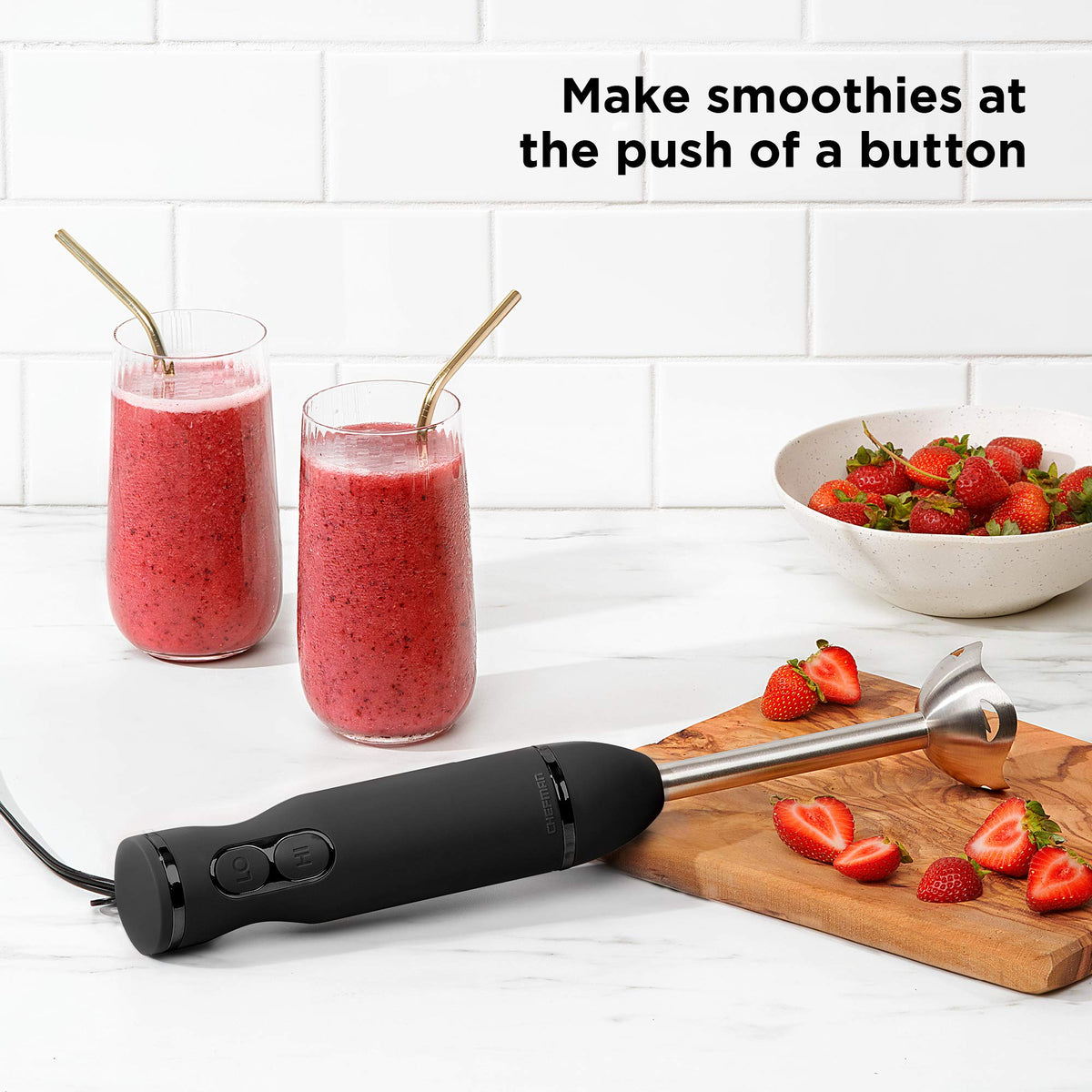 Chefman Immersion Blender, 300W, 2-Speed, Stainless Steel, Black