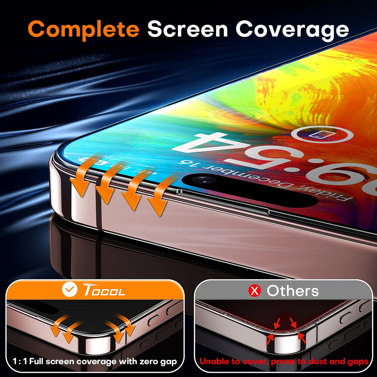 TOCOL Tempered Glass Screen Protector for iPhone 16 Pro, 2 Pack