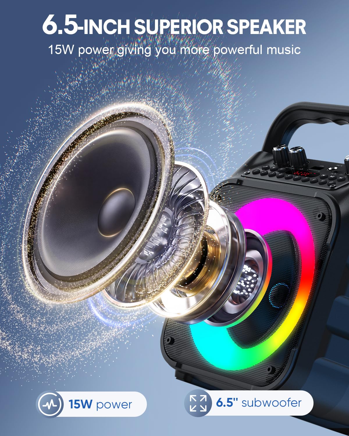 CYY Bluetooth Karaoke Machine with 2 Wireless Microphones, Pale Black